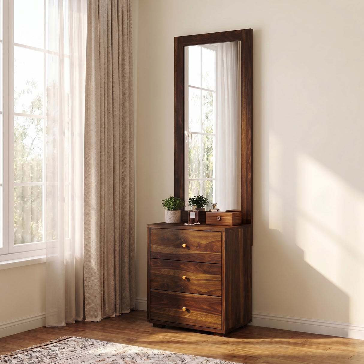 Swiss Solid Sheesham Wood Dressing Table - 3 Years Warranty