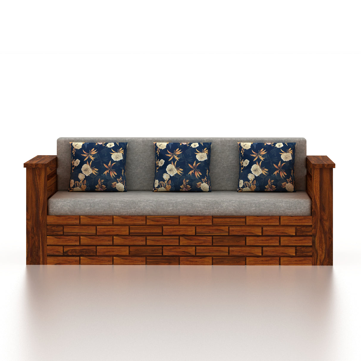 Italian Solid Sheesham Wood 3 Seater Sofa Cum Bed With Headboard and Mini Storage - 3 Year Warranty