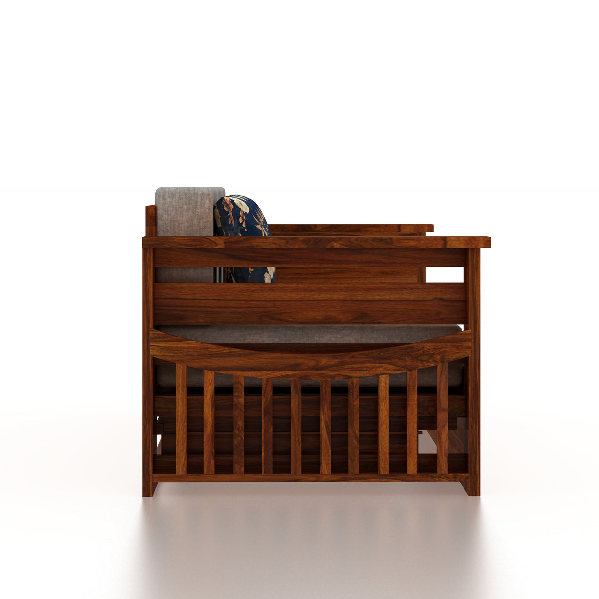 Italian Solid Sheesham Wood 3 Seater Sofa Cum Bed With Headboard and Mini Storage - 3 Year Warranty