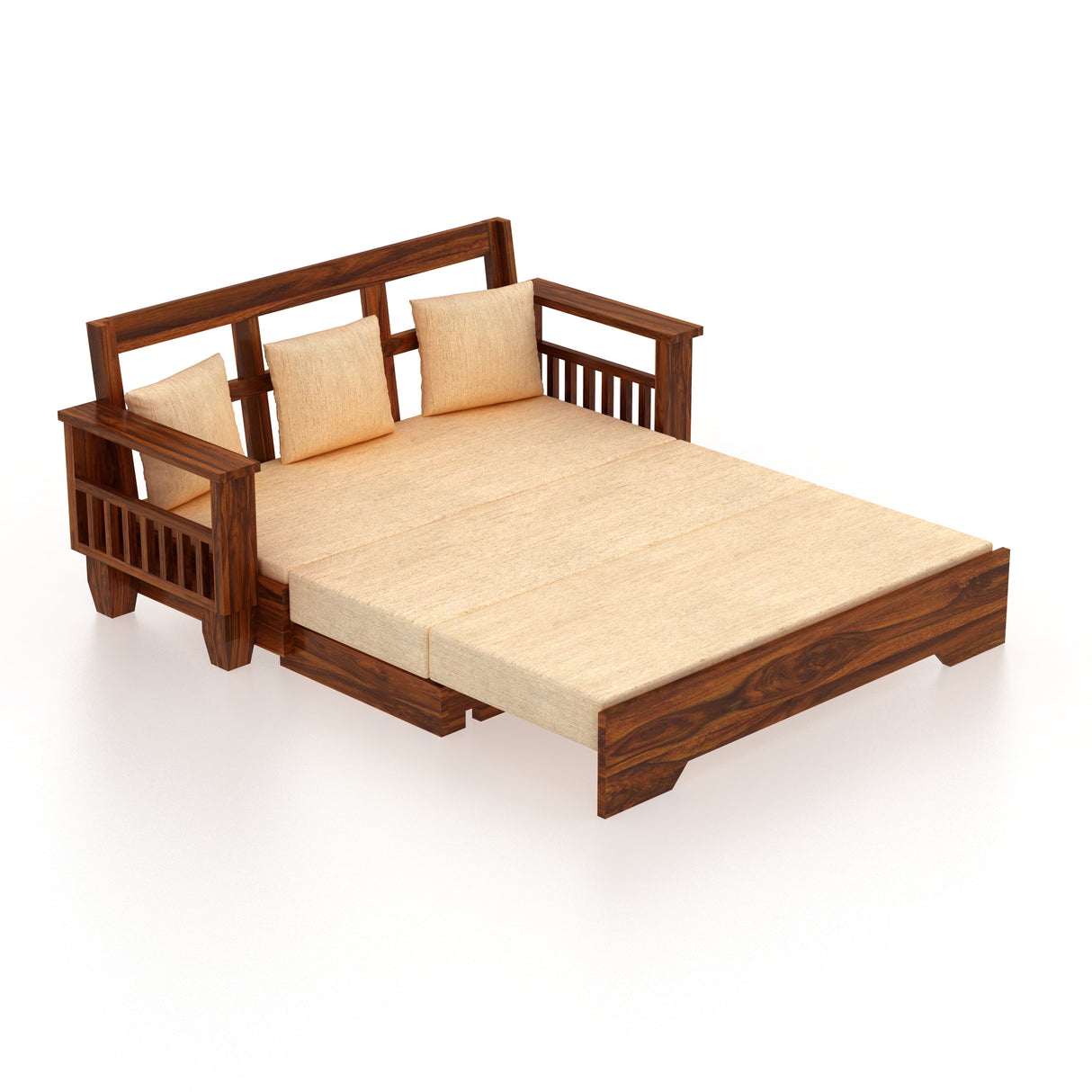 Maharaja Solid Sheesham Wood 3 Seater Sofa Cum Bed With Side Pockets - 3 Years Warranty