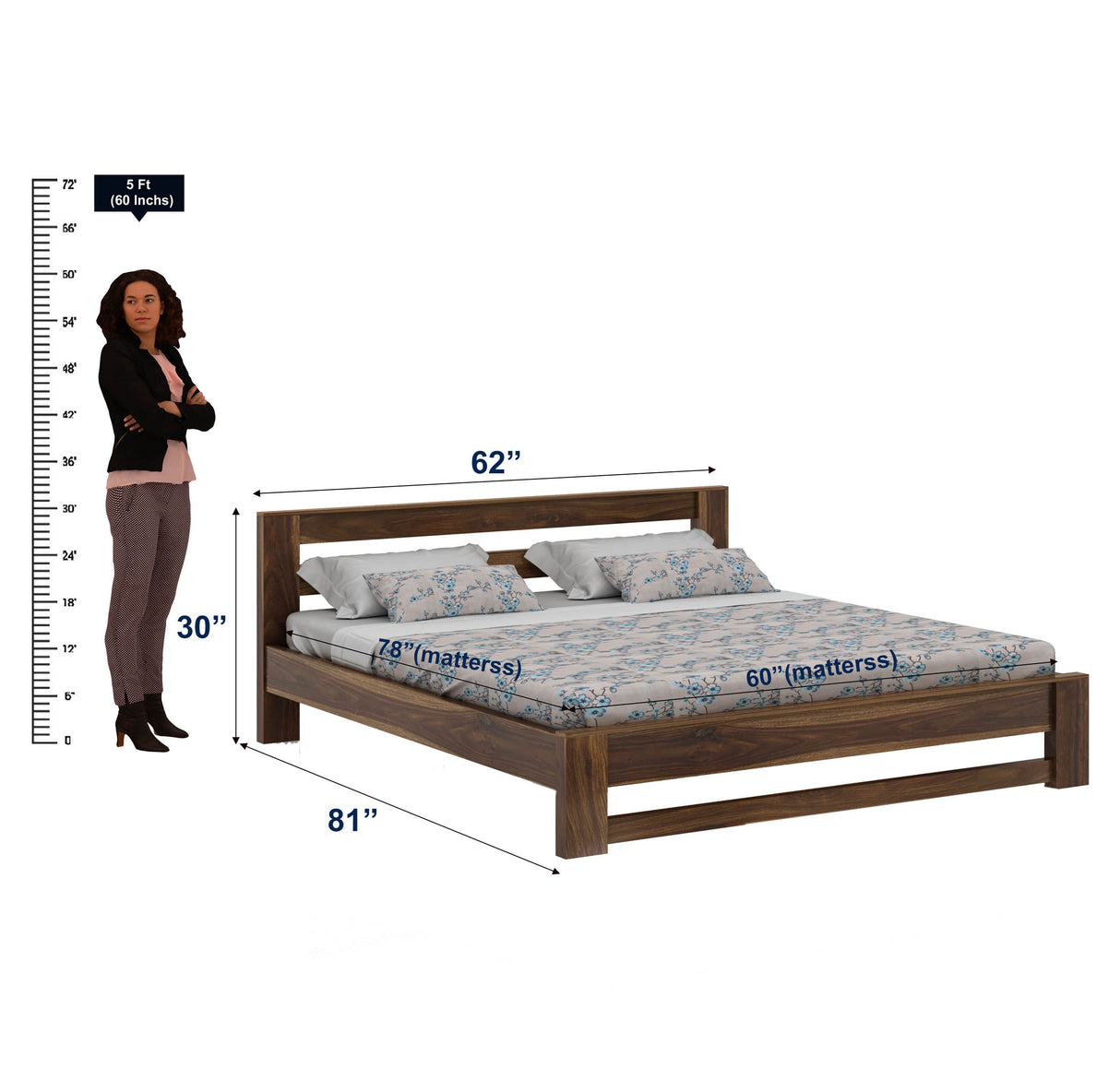 Foster Solid Sheesham Wood Bed Without Storage - 3 Years Warranty