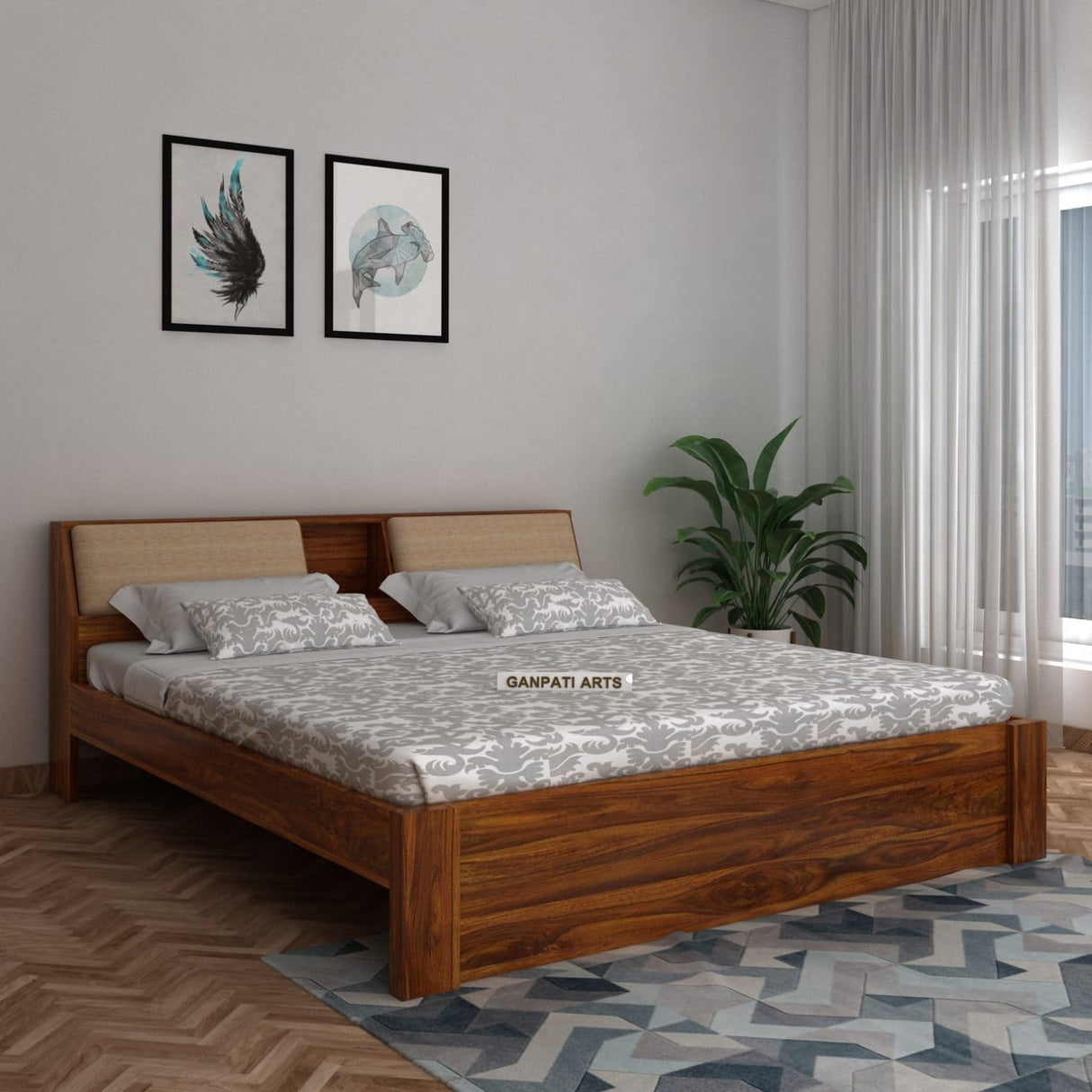 Mayor Solid Sheesham Wood Bed Without Storage - 3 Years Warranty