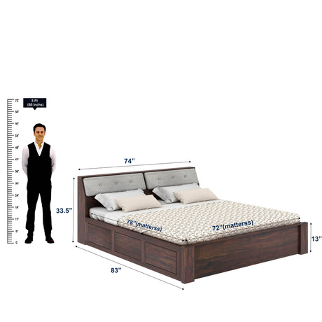 Victoria Solid Sheesham Wood Bed With Box Storage - 1 Year Warranty