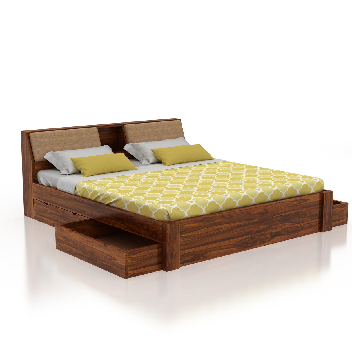 Mayor Solid Sheesham Wood Bed with Four Drawer Storage - 3 Years Warranty