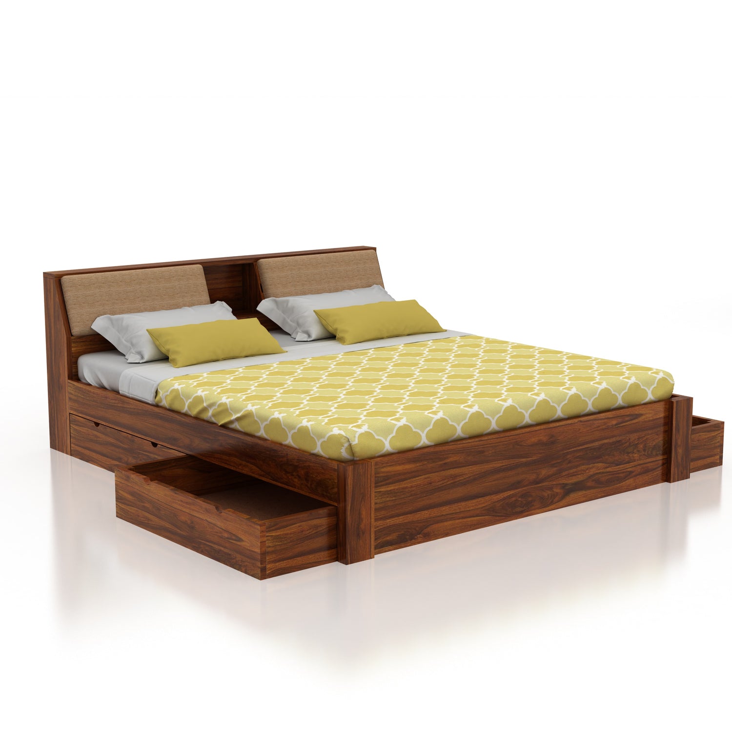 Mayor Solid Sheesham Wood Bed with Four Drawer Storage - 3 Years Warranty