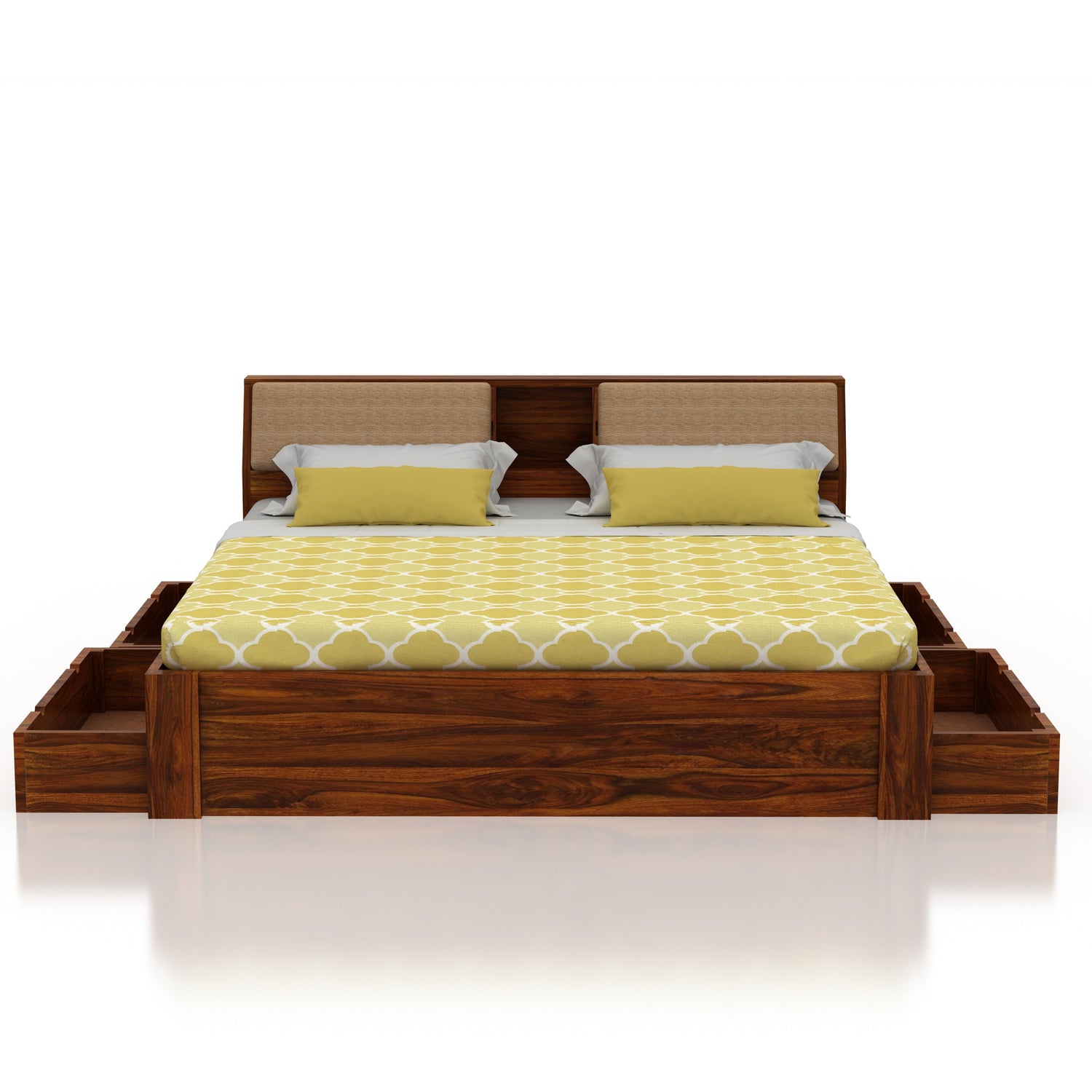 Mayor Solid Sheesham Wood Bed with Four Drawer Storage - 3 Years Warranty
