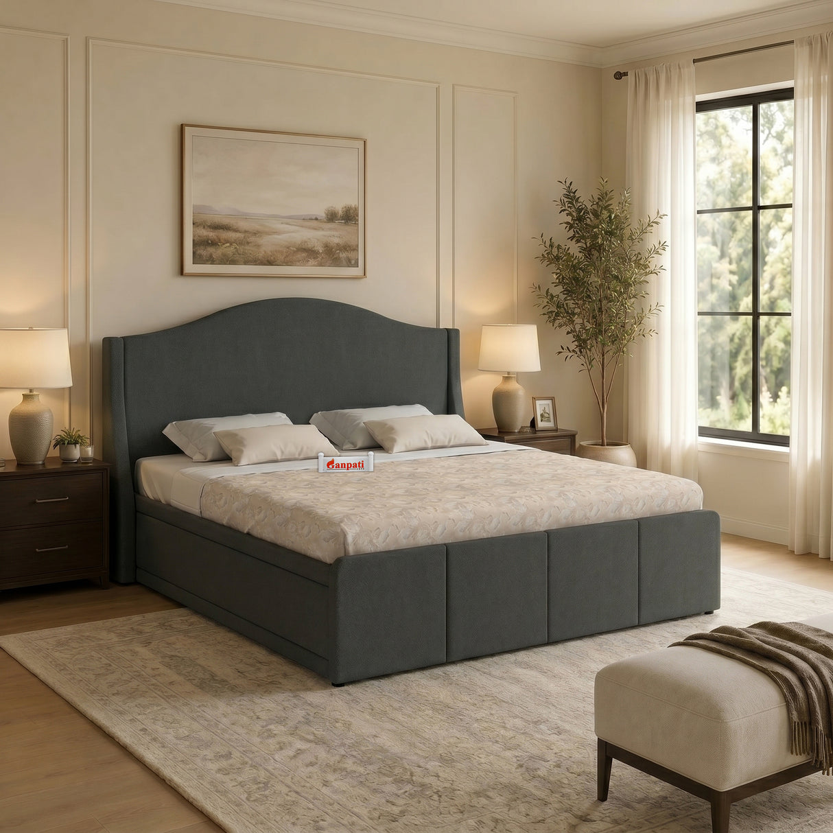 Maron Upholstered Bed With Box Storage - 12 Months Warranty(LUXE EDITION)