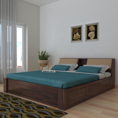 Mayor Solid Sheesham Wood Bed with Box Storage - 1 Year Warranty