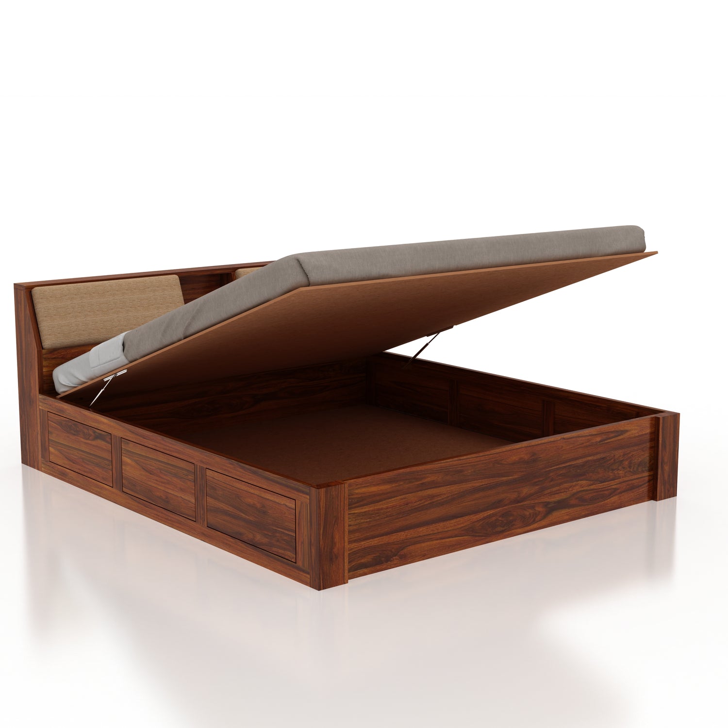 Mayor Hydraulic Storage Bed with Box Storage in Solid Sheesham Wood - 3 Years Warranty