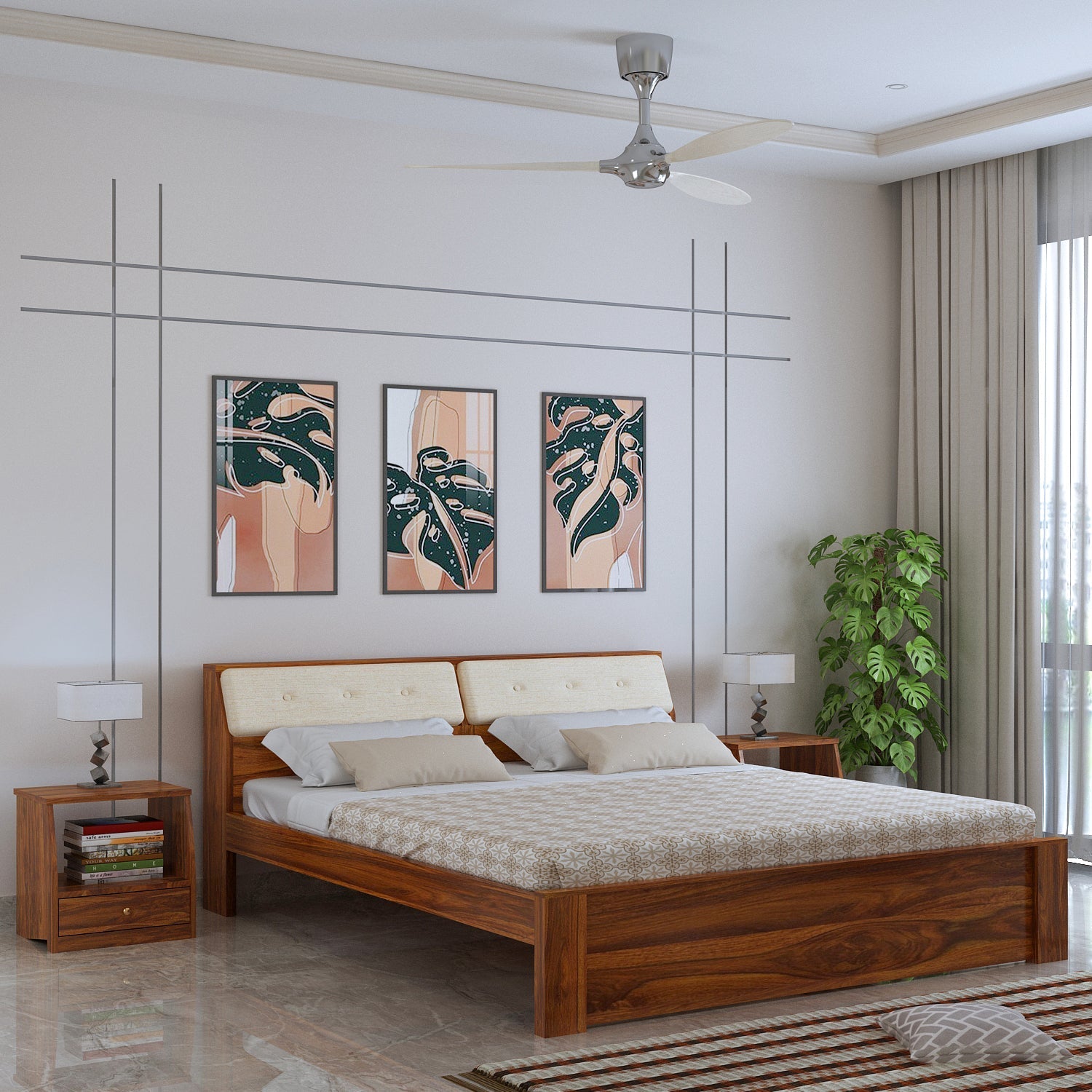 Victoria Solid Sheesham Wood Bed Without Storage - 3 years Warranty