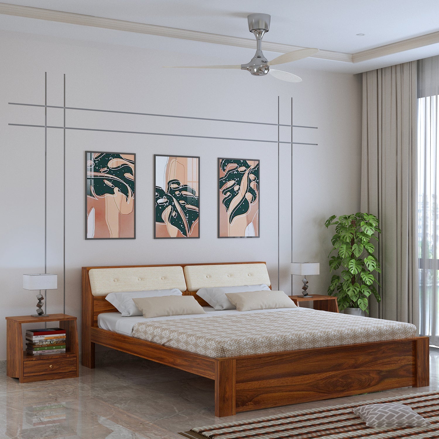 Victoria Solid Sheesham Wood Bed Without Storage - 3 years Warranty