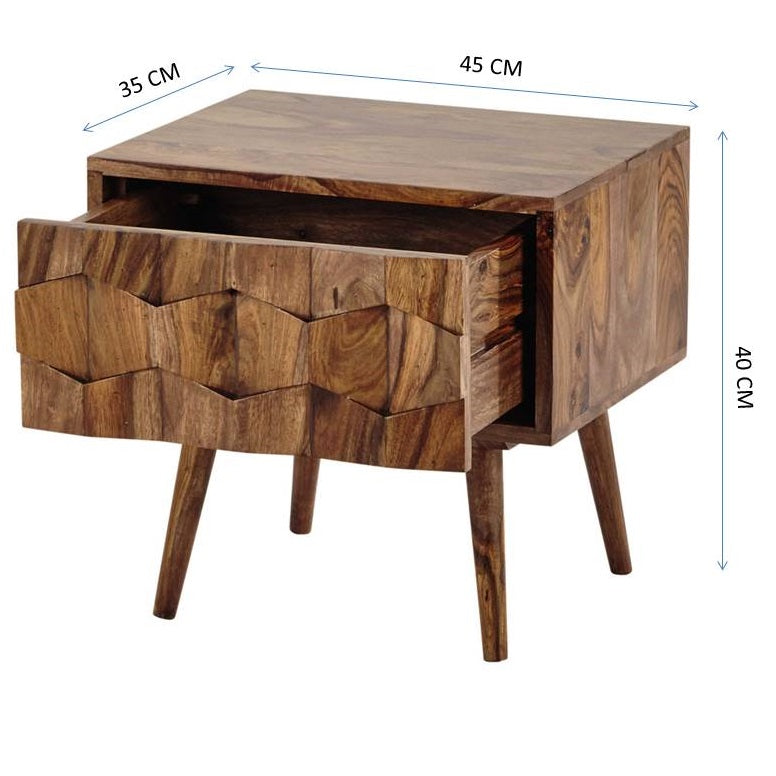 Monte Solid Sheesham Wood Bedside Table With One Drawer - 3 Years Warranty