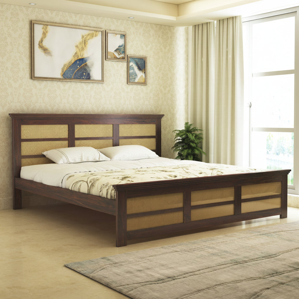 Syrus Solid Sheesham Wood Cane Bed - 3 Years Warranty