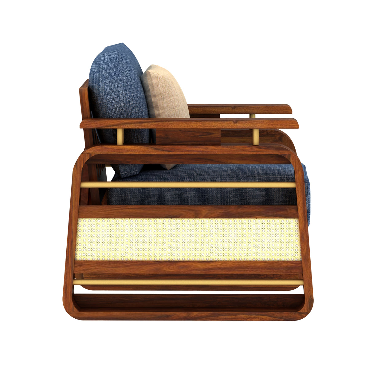 Edin Solid Sheesham Wood Single Seater Sofa With Cane & Brass Detailing - 3 Year Warranty (LUXE EDITION)