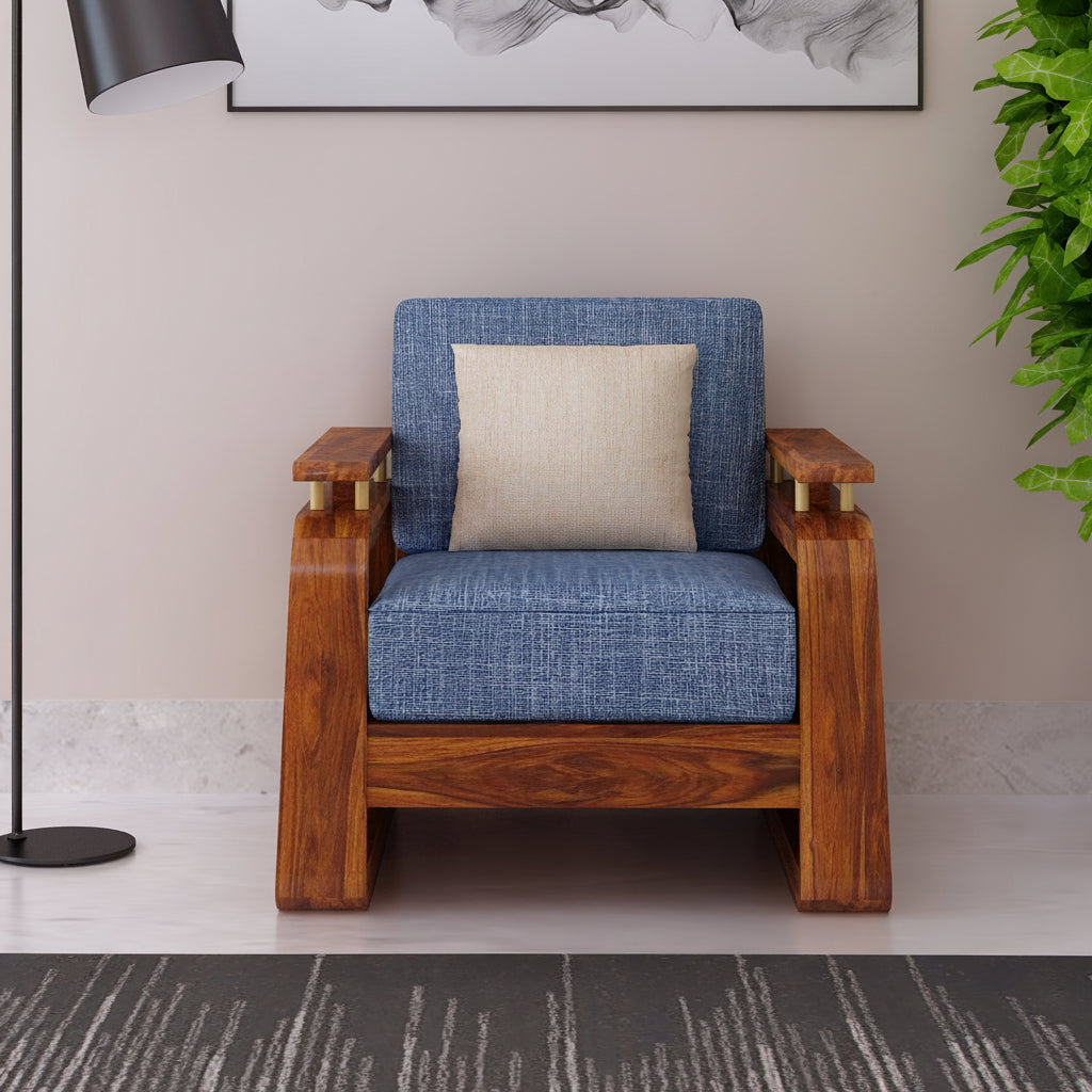 Edin Solid Sheesham Wood Single Seater Sofa With Cane & Brass Detailing - 3 Year Warranty (LUXE EDITION)