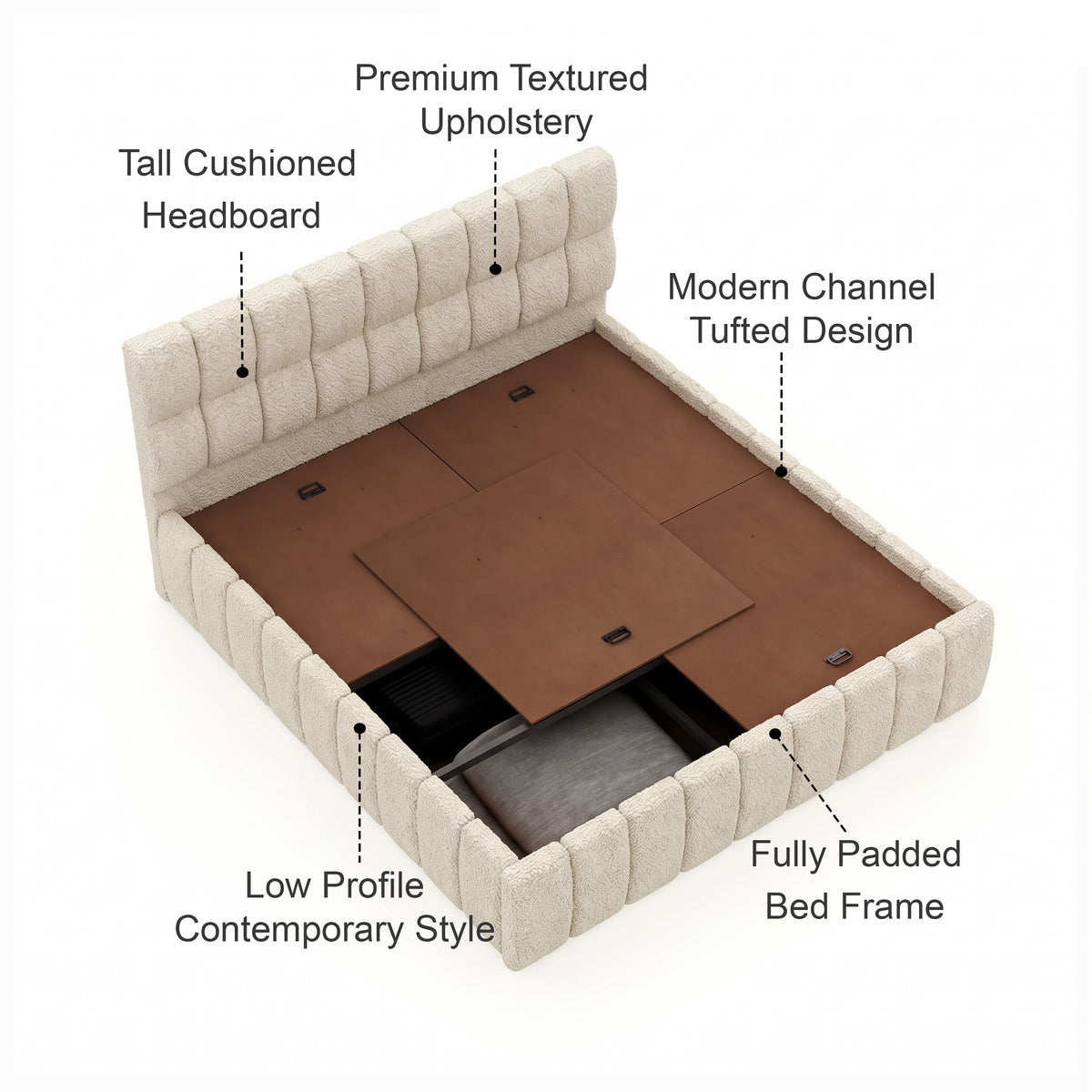 ROSKY Upholstered Bed With Box Storage - 12 Months Warranty(LUXE EDITION)