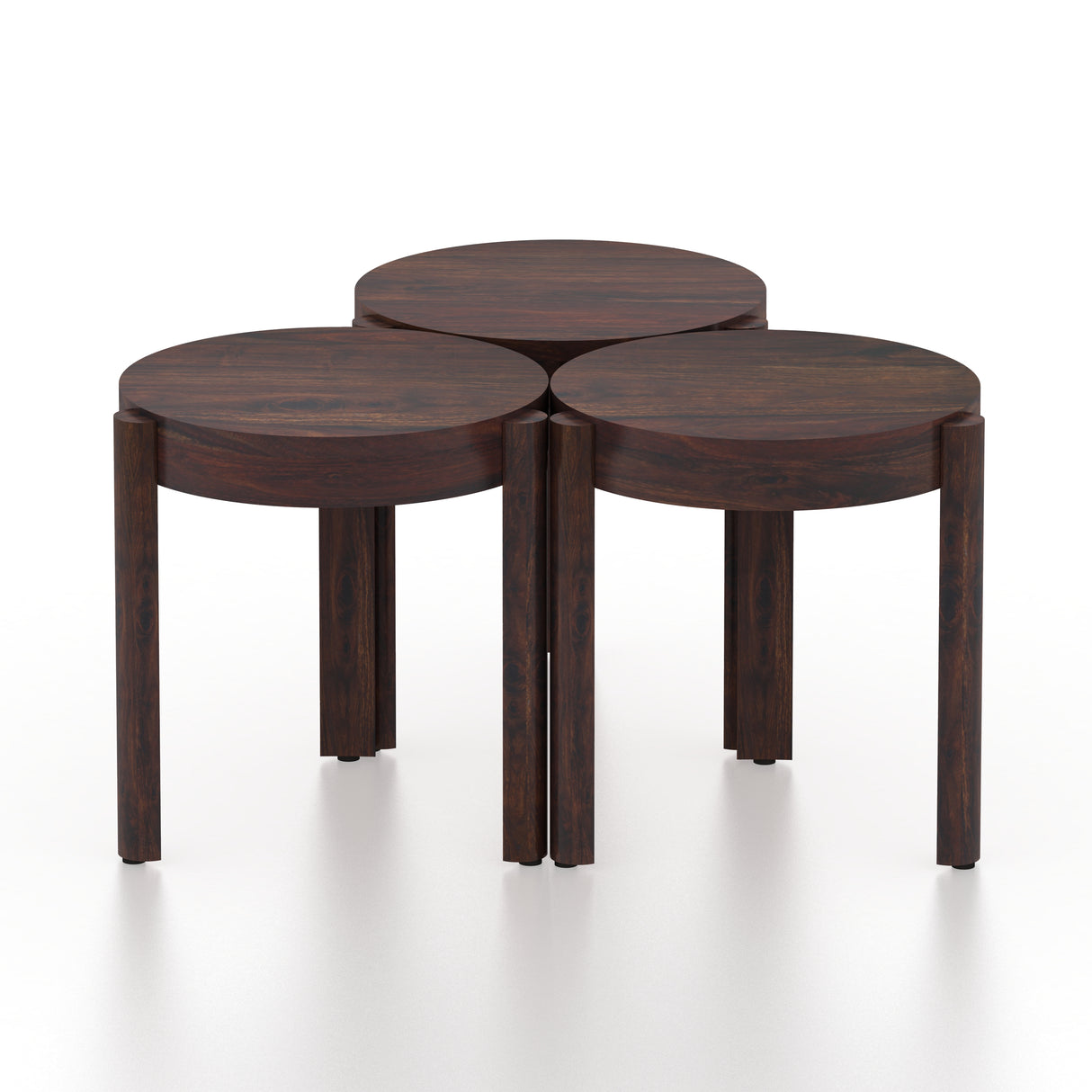 Round Solid Sheesham Wood Nesting Stools - 3 Years Warranty