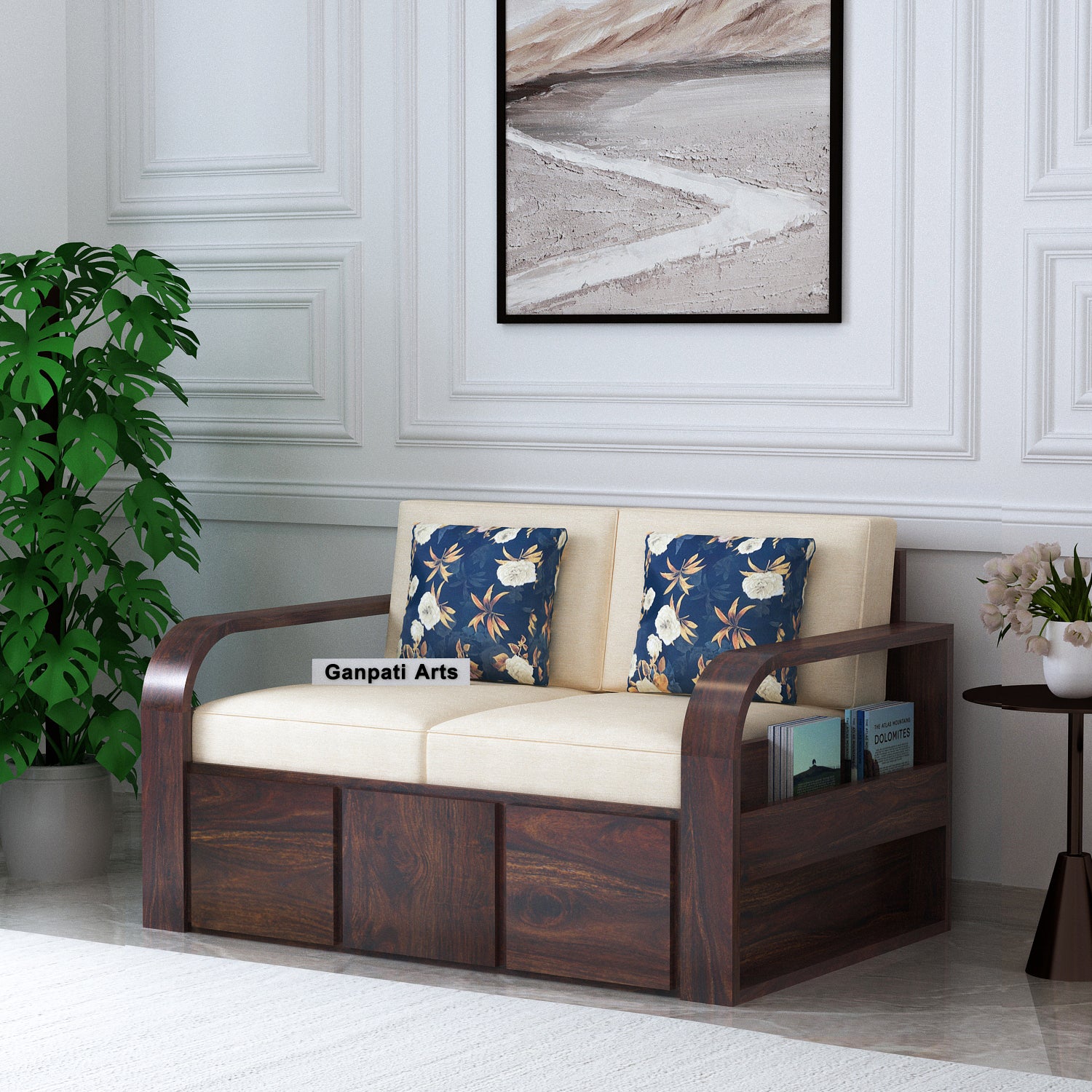 Scott Solid Sheesham Wood Two Seater Sofa - 3 Years Warranty