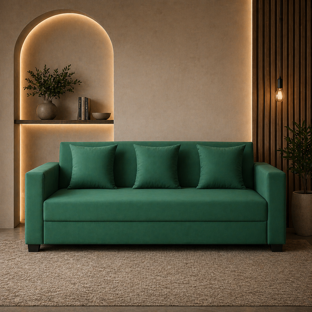 OOTY Three Seater Upholstered Sofa Velvet - 12 Months Warranty - OASIS