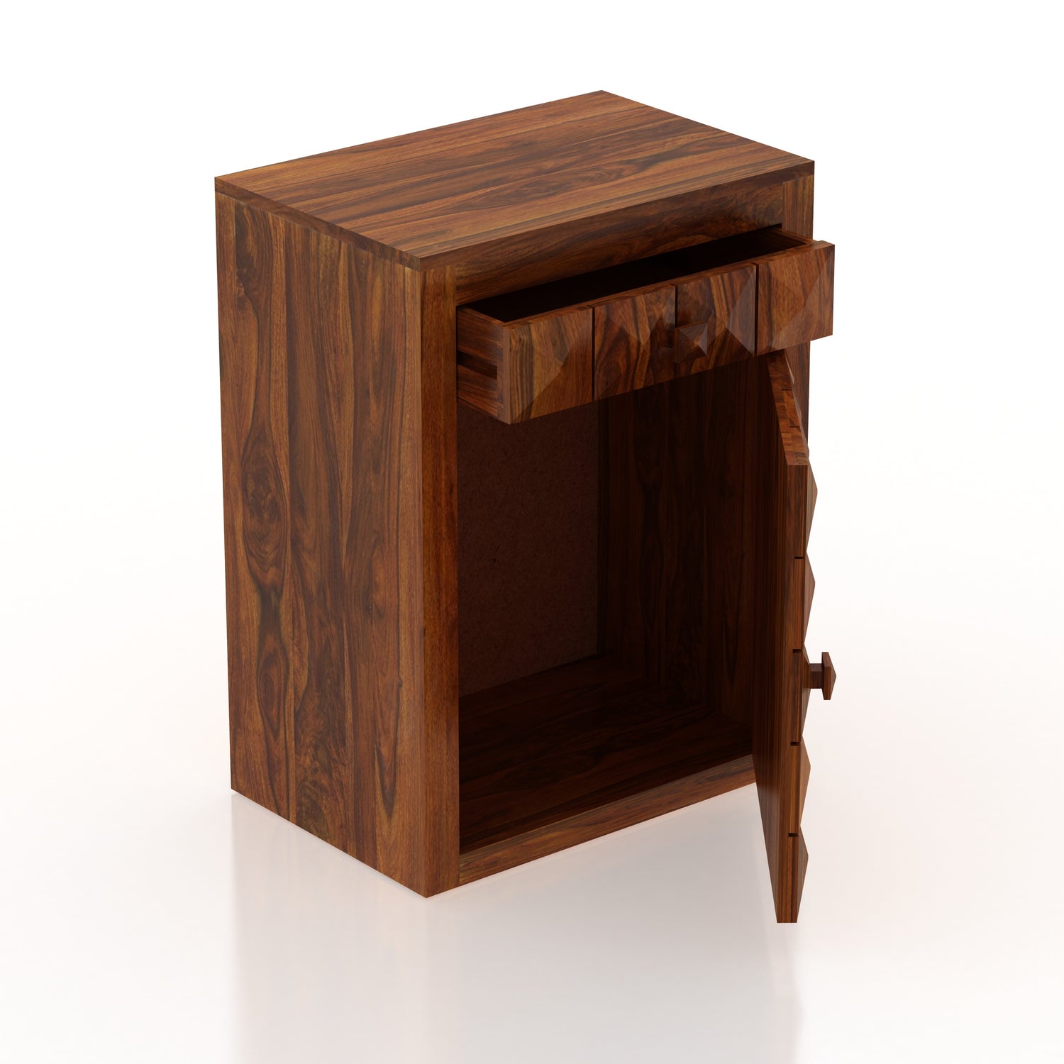 Oslo Solid Sheesham Wood Bedside With Drawer and Door Storage - 3 Years Warranty