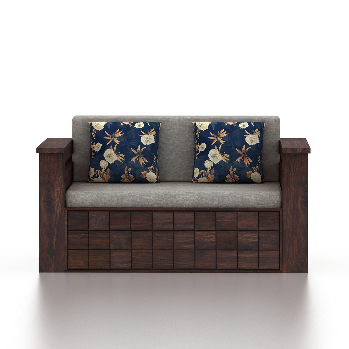 OSLO Solid Sheesham Wood 2 Seater Sofa Cum Bed With Headboard and Mini Storage - 3 Years Warranty