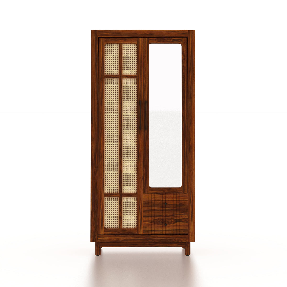 Robuston Solid Sheesham Wood Wardrobe With Two Doors, Mirror and Two Drawers - 3-Year