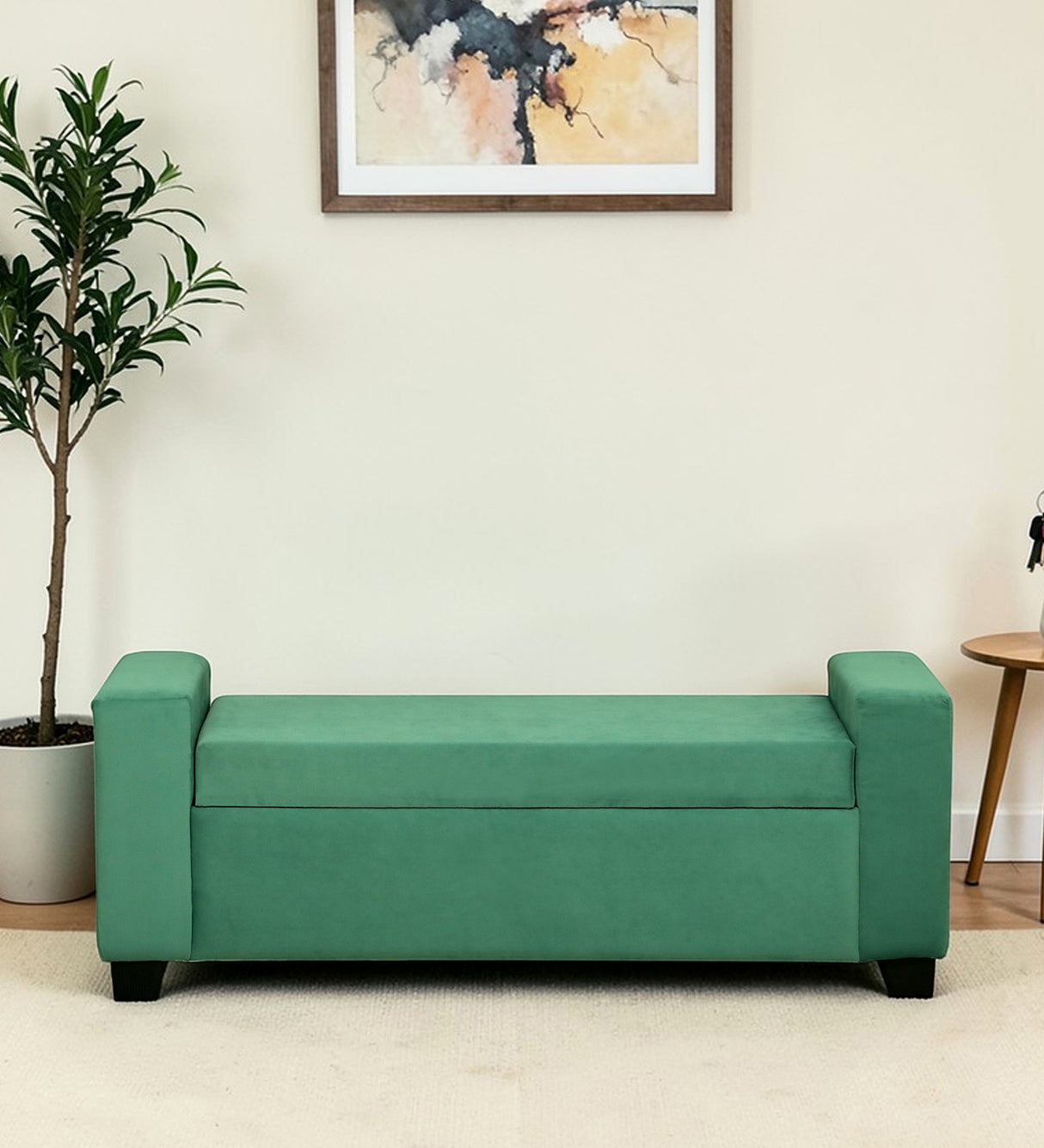 BOLT Upholstered Ottoman Bench With Storage - 12 Months Warranty(Oasis Color)