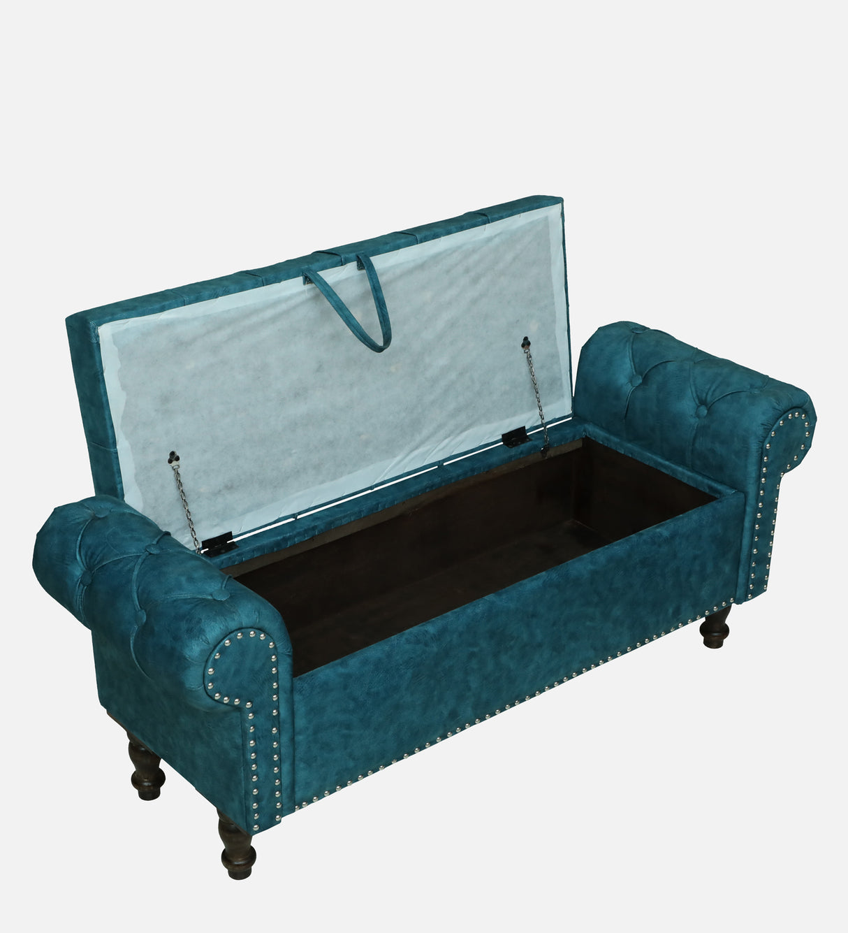 FABRIO Upholstered Ottoman Bench With Storage - 12 Months Warranty(Blue Suede)