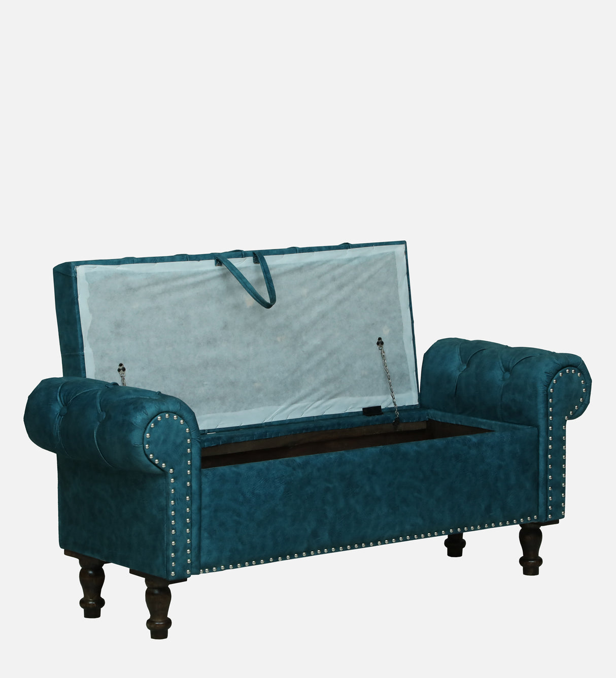 FABRIO Upholstered Ottoman Bench With Storage - 12 Months Warranty(Blue Suede)