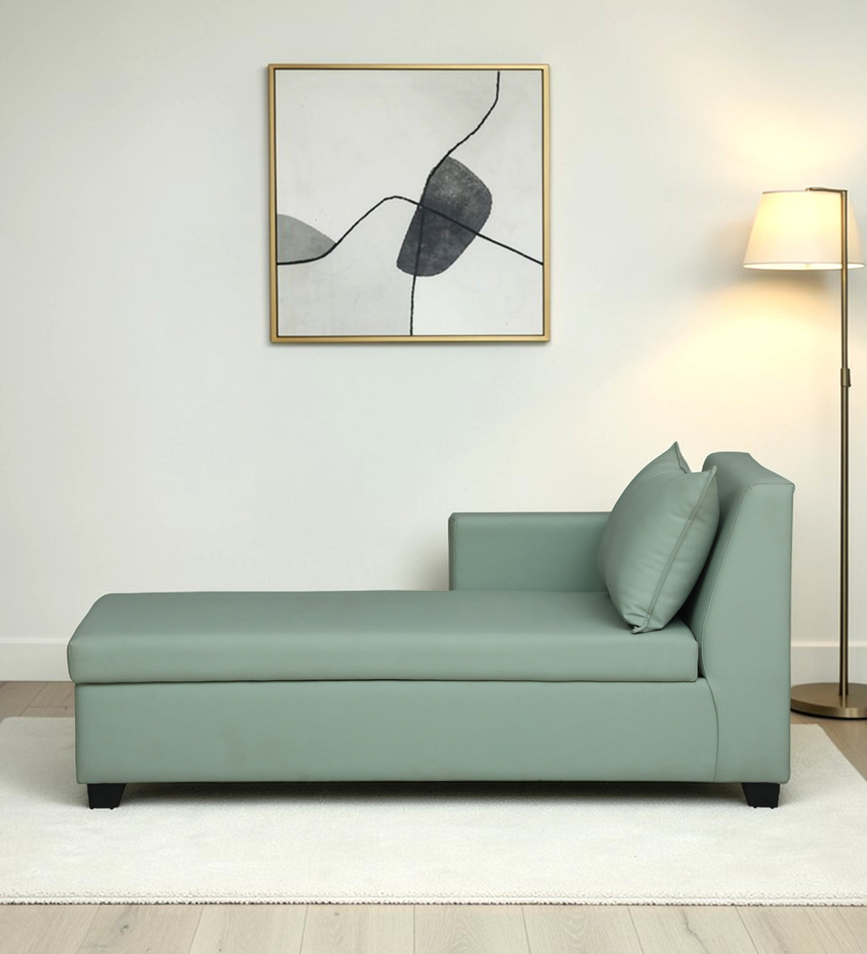 Mayor Leatherette Fabric LHS Lounger With Hydraulic Storage In Oasis Color
