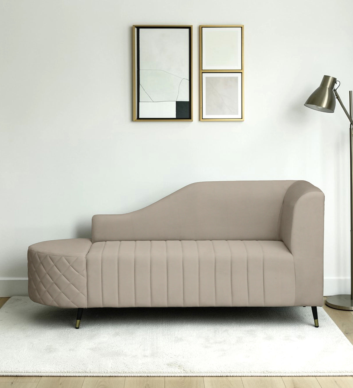 Victoria Velvet Fabric LHS Lounger In Cream Color
