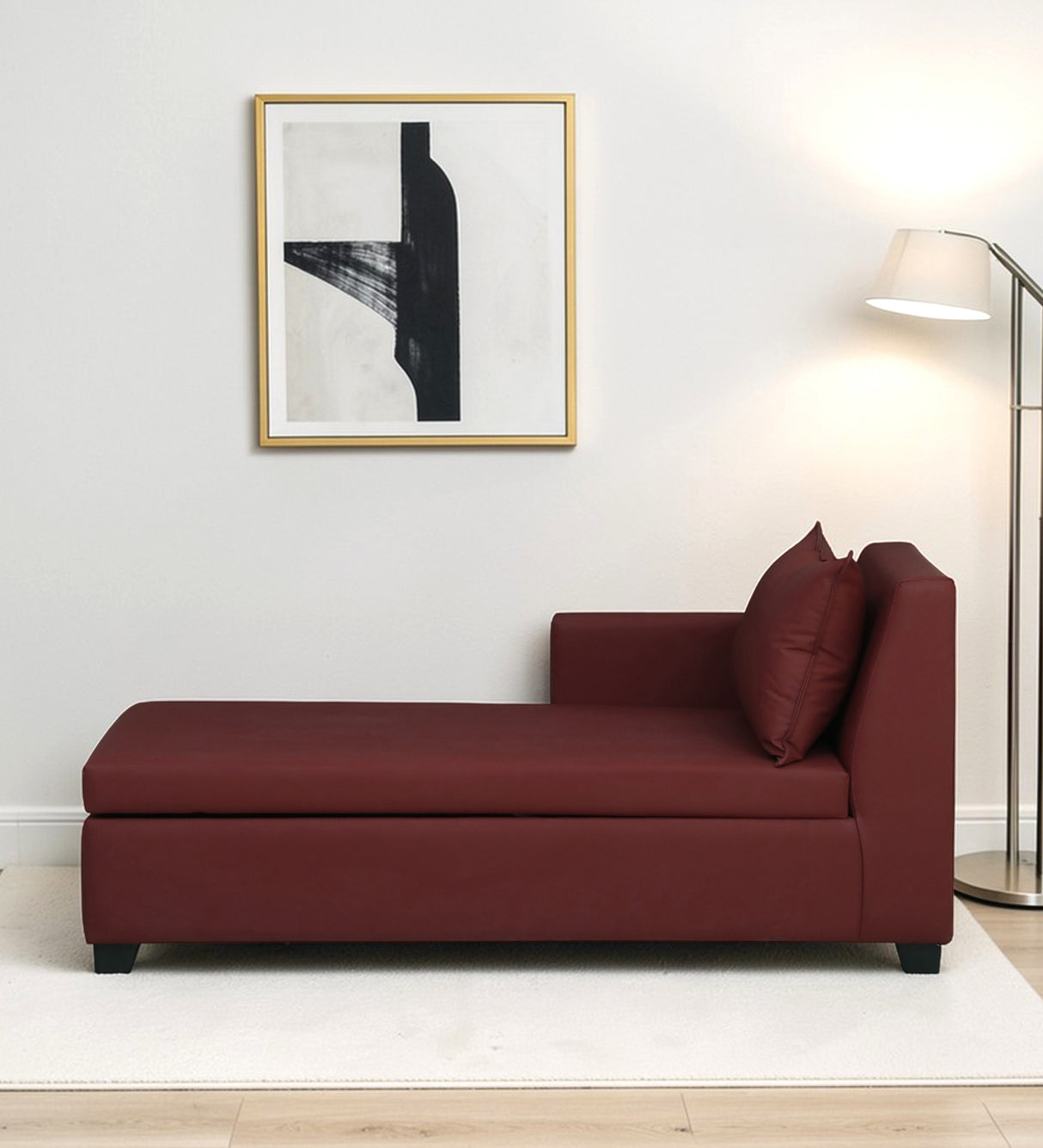 Mayor Leatherette Fabric LHS Lounger With Hydraulic Storage In Maroon Color