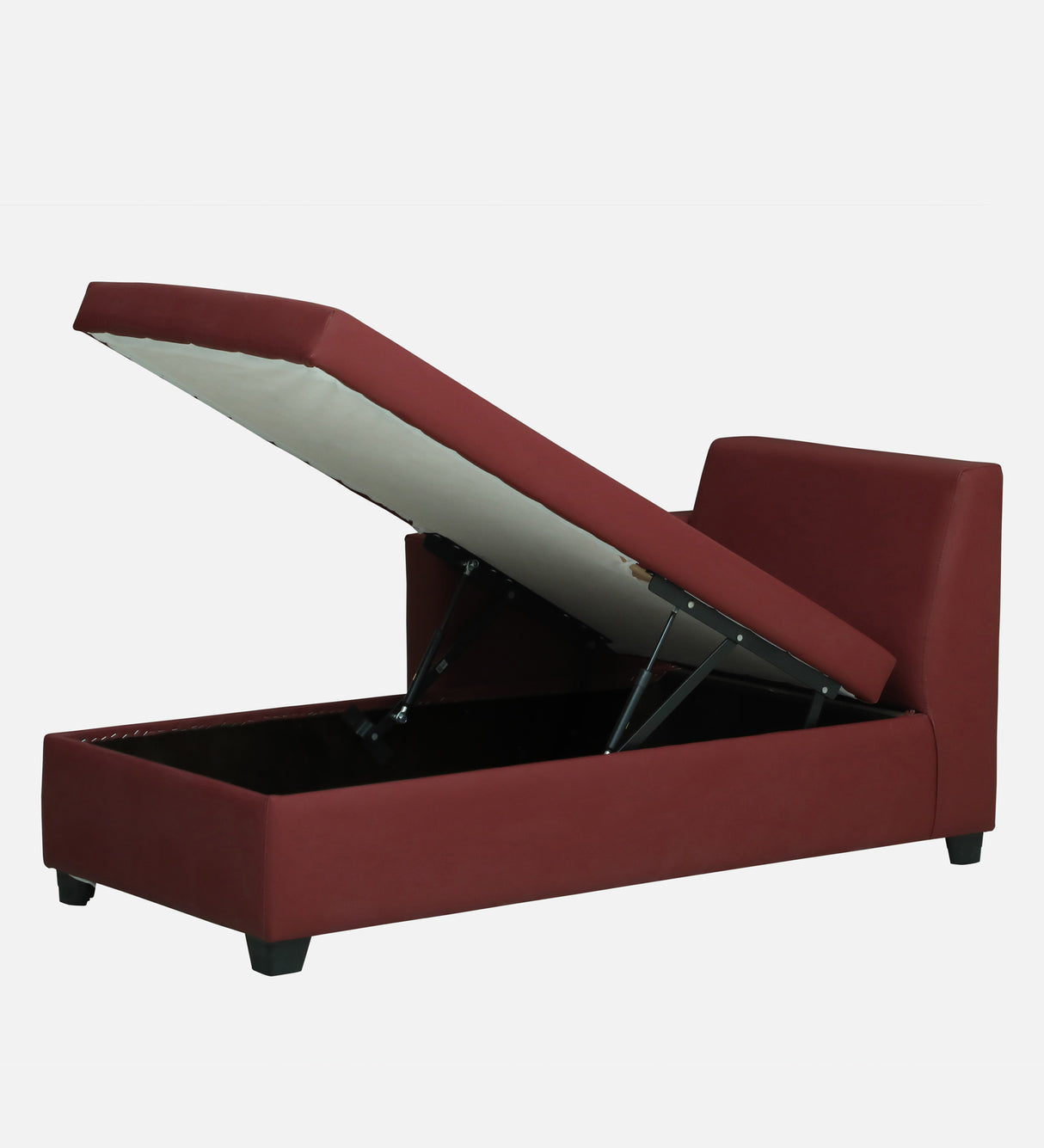 Mayor Leatherette Fabric LHS Lounger With Hydraulic Storage In Maroon Color