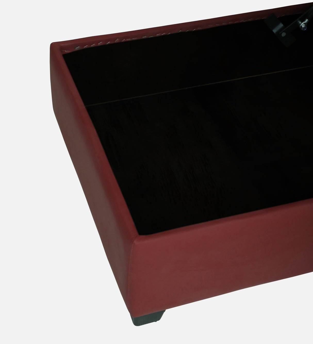 Mayor Leatherette Fabric LHS Lounger With Hydraulic Storage In Maroon Color