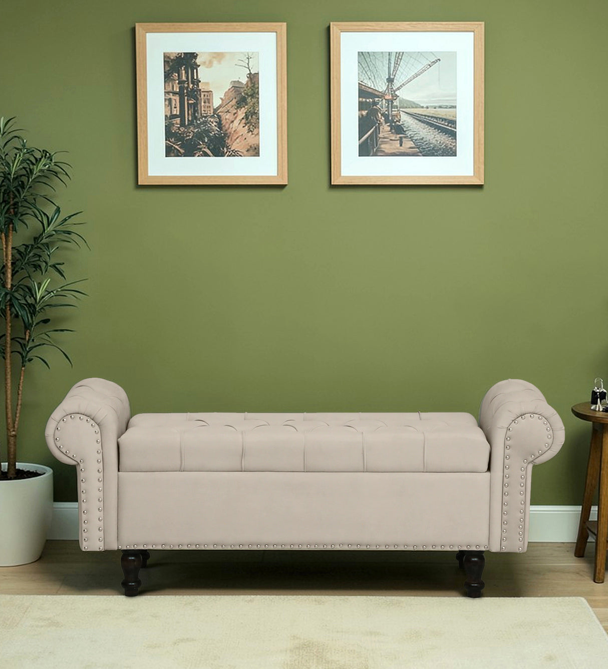 FABRIO Upholstered Ottoman Bench With Storage - 12 Months Warranty - Cream