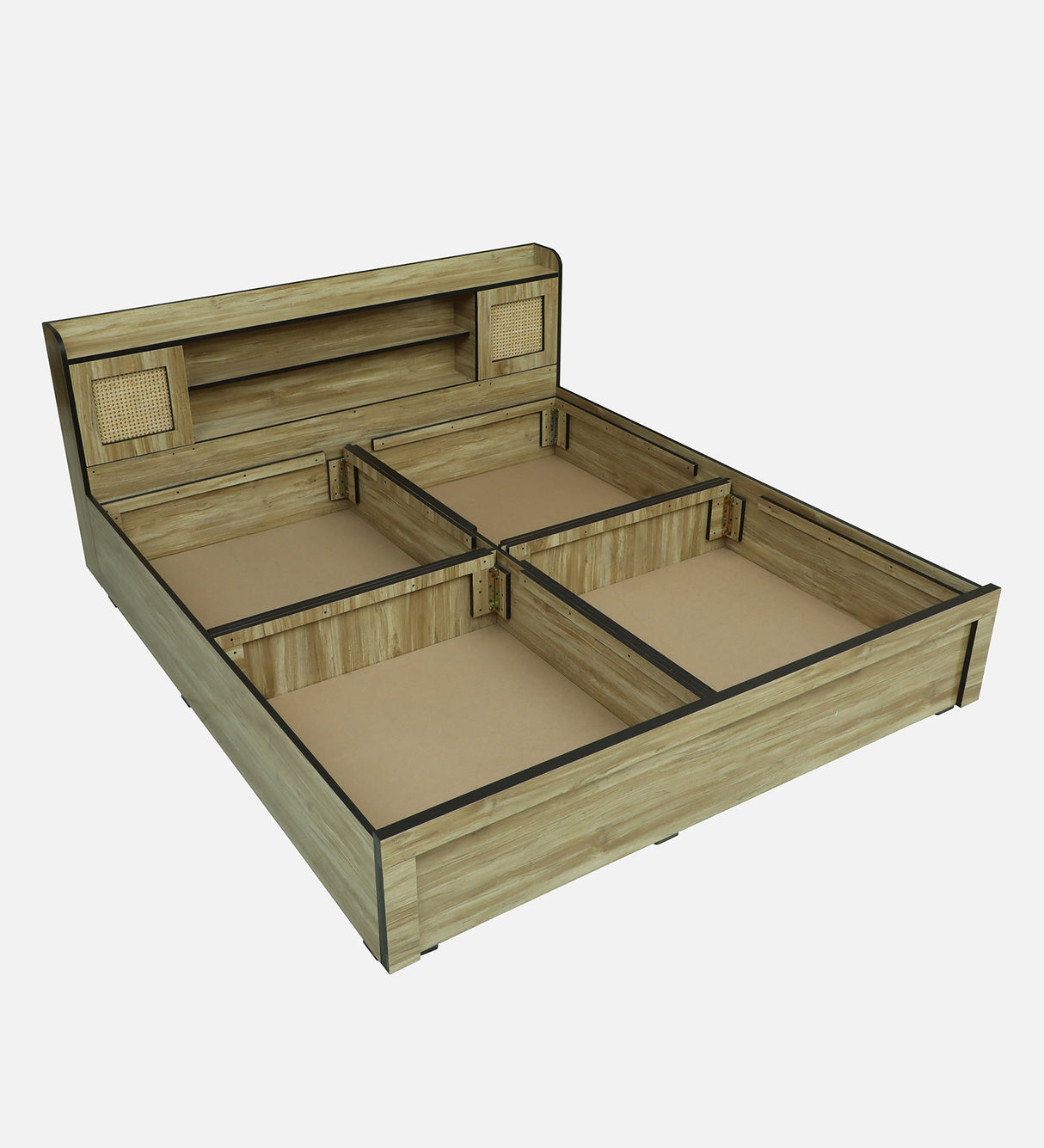 COPS Engineered Wood Bed with Box and Headboard Storage (STONE) - 12 Months Warranty