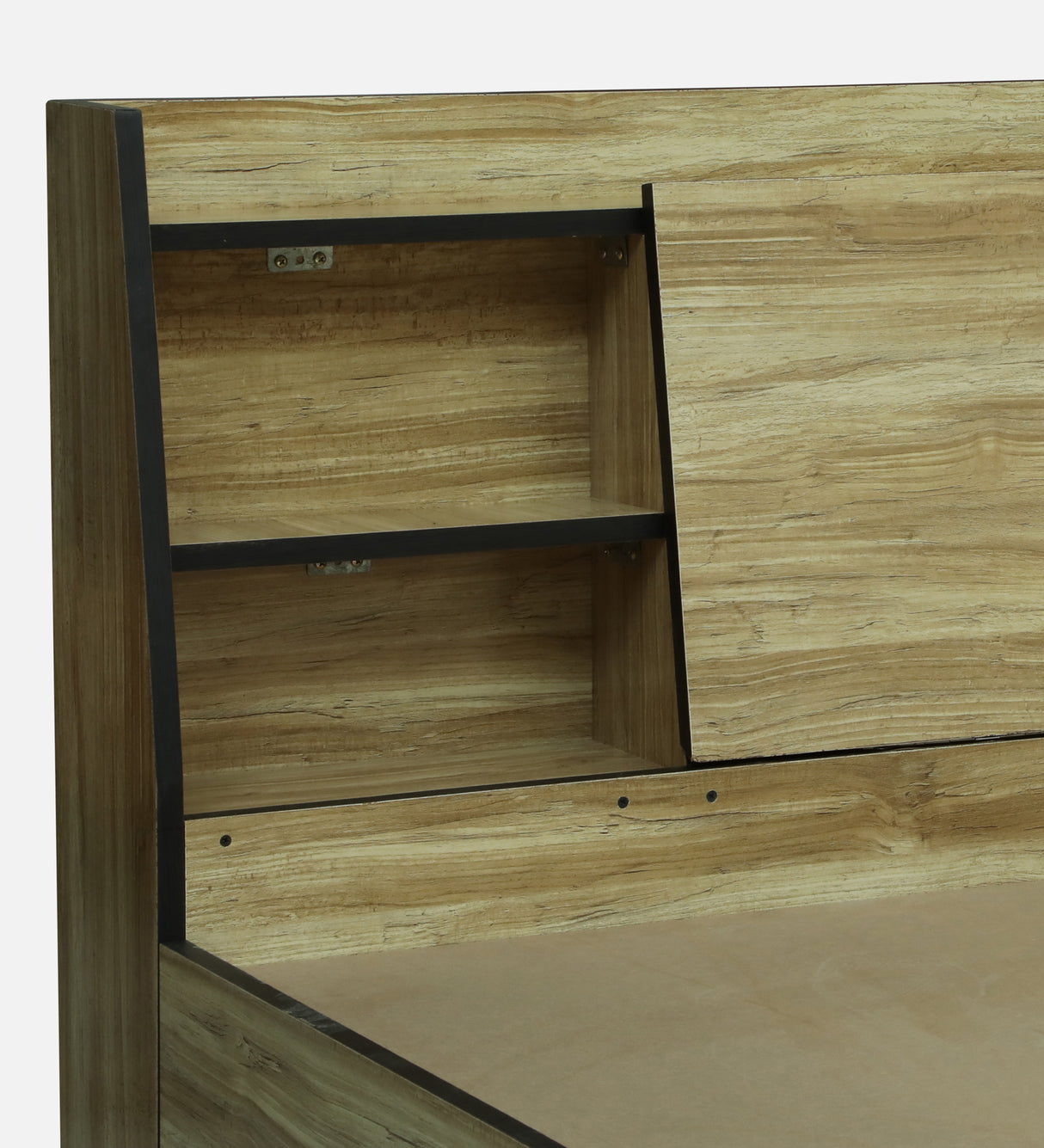 Vento Engineered Wood Bed with Box and Headboard Storage (STONE) - 12 Months Warranty