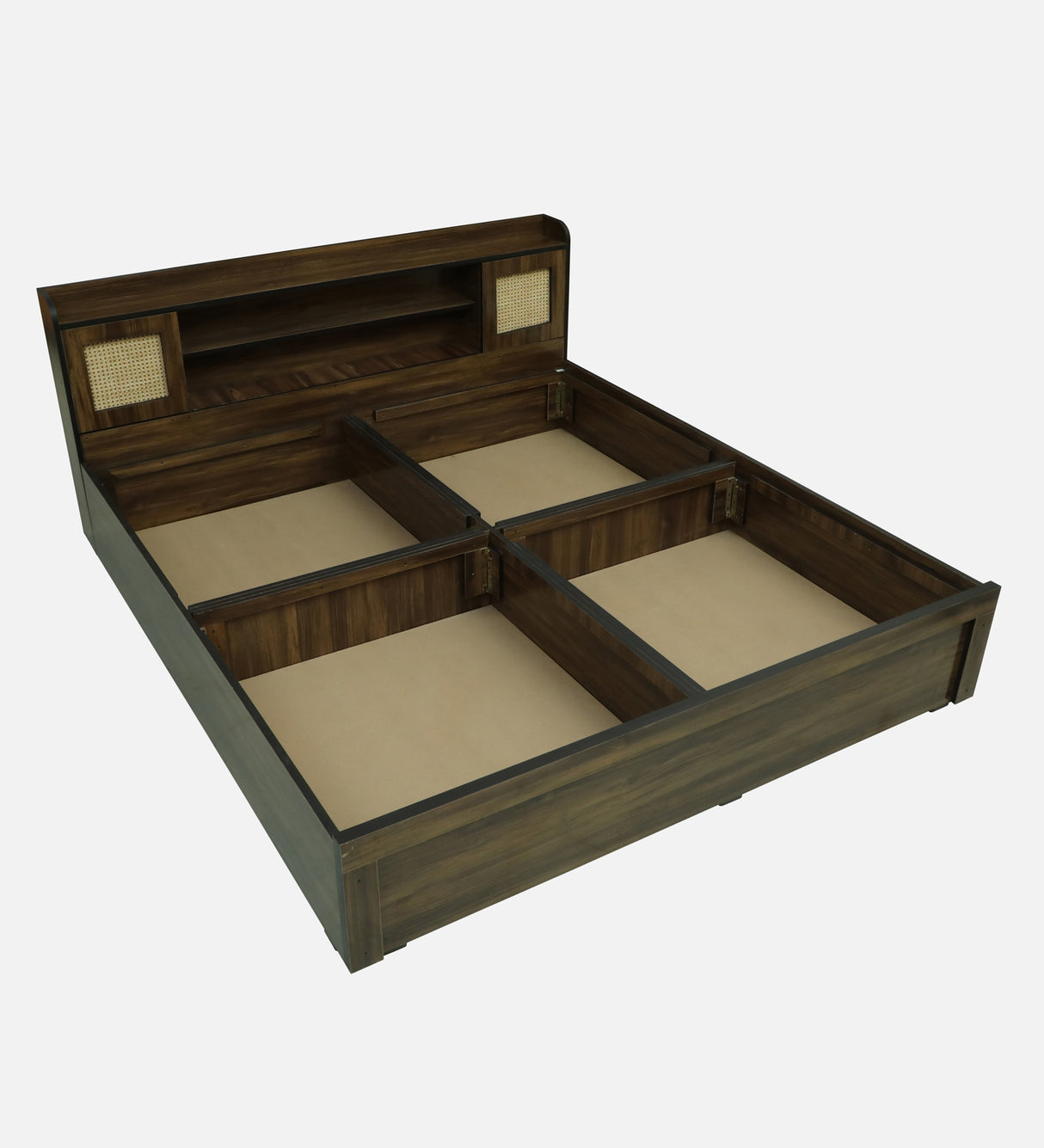 COPS Engineered Wood Bed with Box and Headboard Storage (Walnut) - 12 Months Warranty