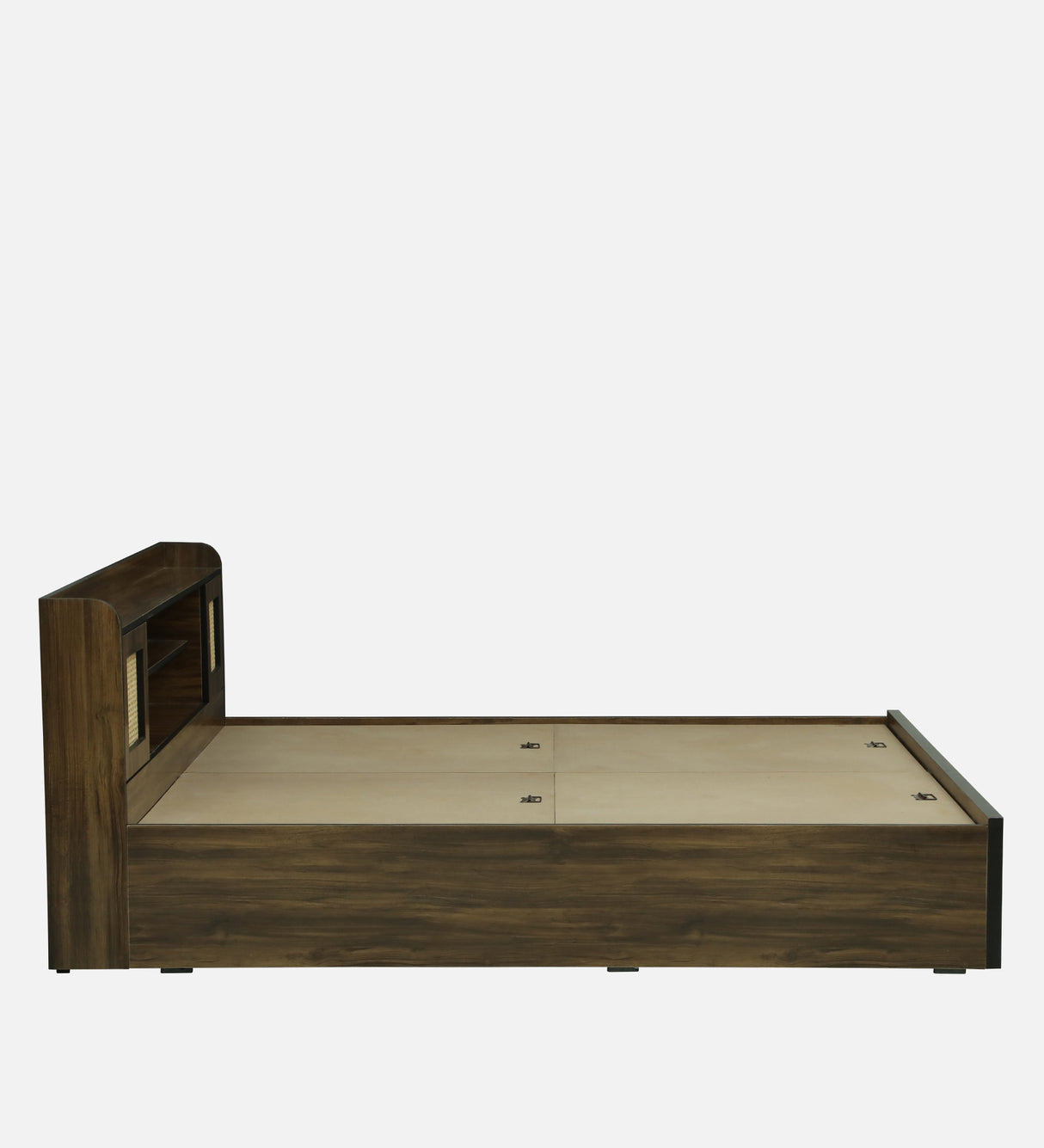 COPS Engineered Wood Bed with Box and Headboard Storage (Walnut) - 12 Months Warranty