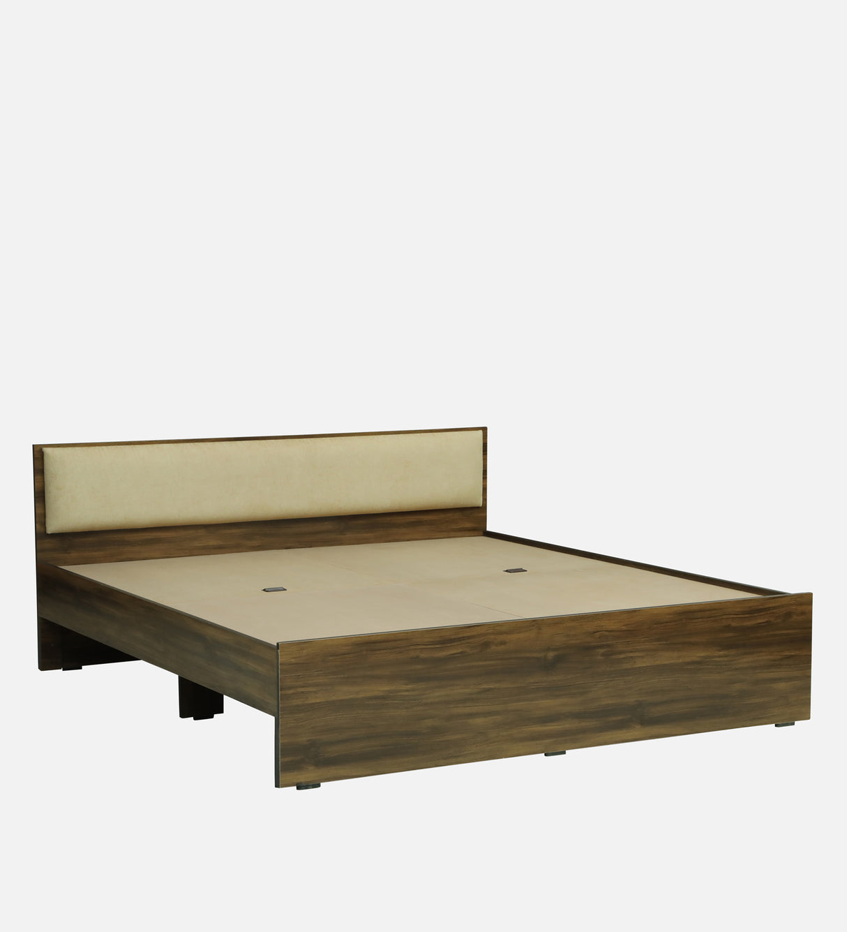 ALLEN Engineered Wood Bed Without Storage and Upholstered Headboard (Walnut) - 12 Months Warranty