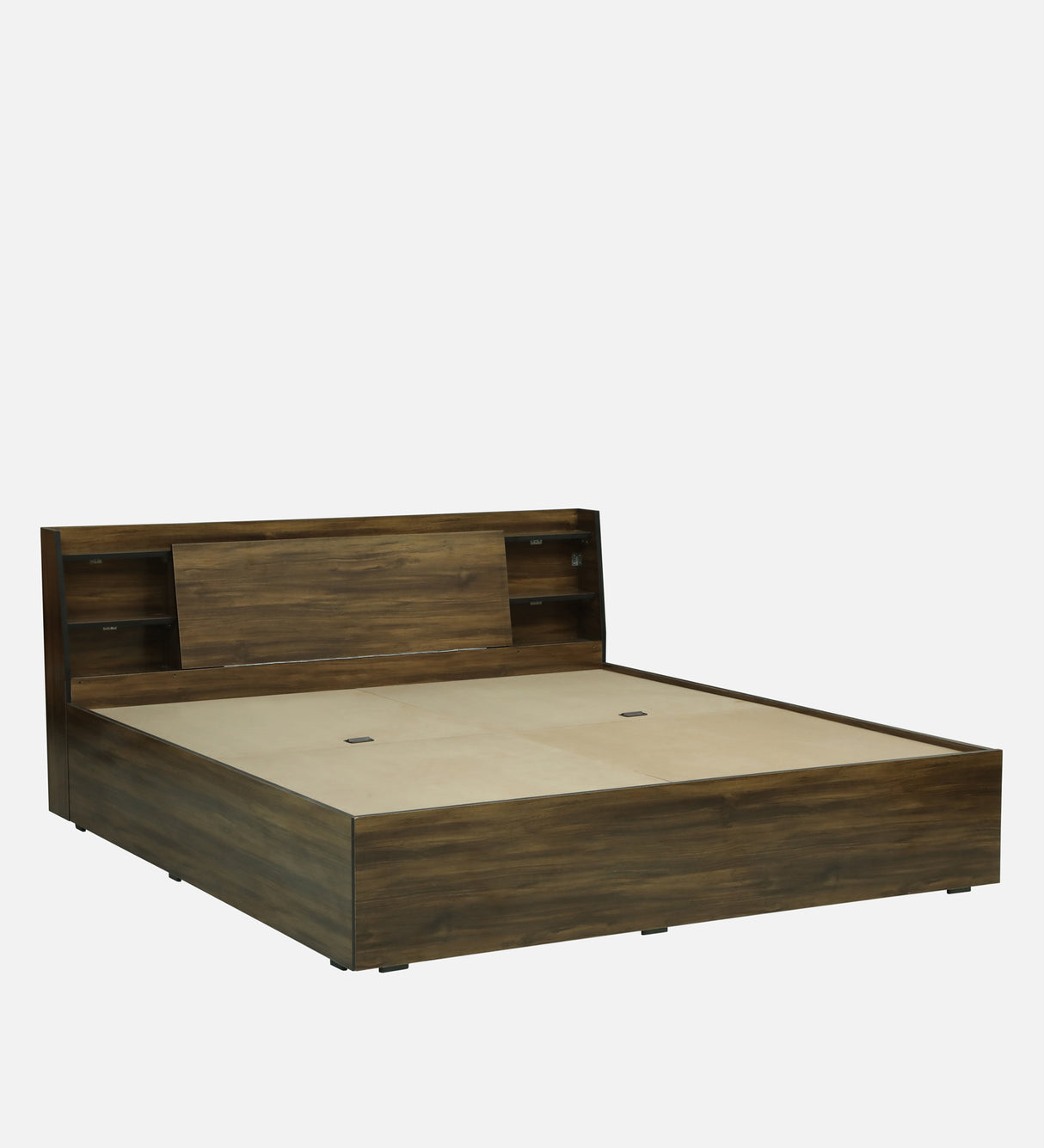 Vento Engineered Wood Bed with Box and Headboard Storage (Walnut) - 12 Months Warranty