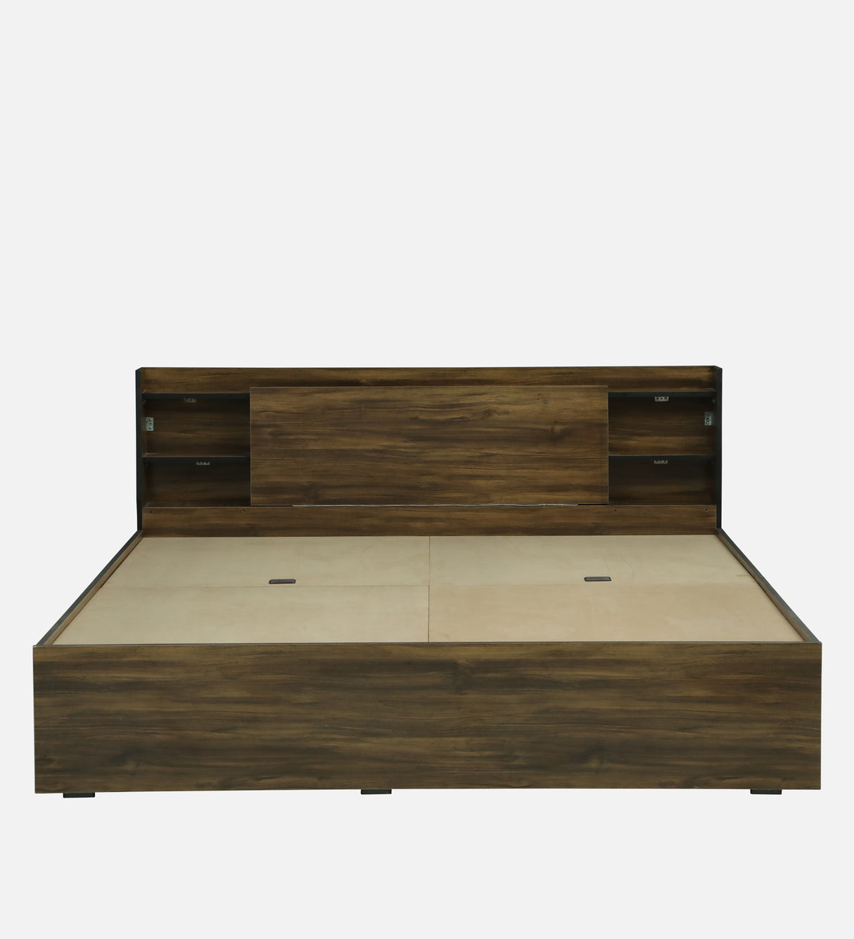 Vento Engineered Wood Bed with Box and Headboard Storage (Walnut) - 12 Months Warranty