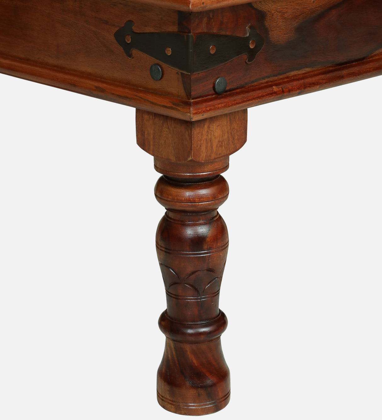 LEELA Solid Sheesham Wood Coffee Table With Glass and Brass Detailing - 3 Years Warranty