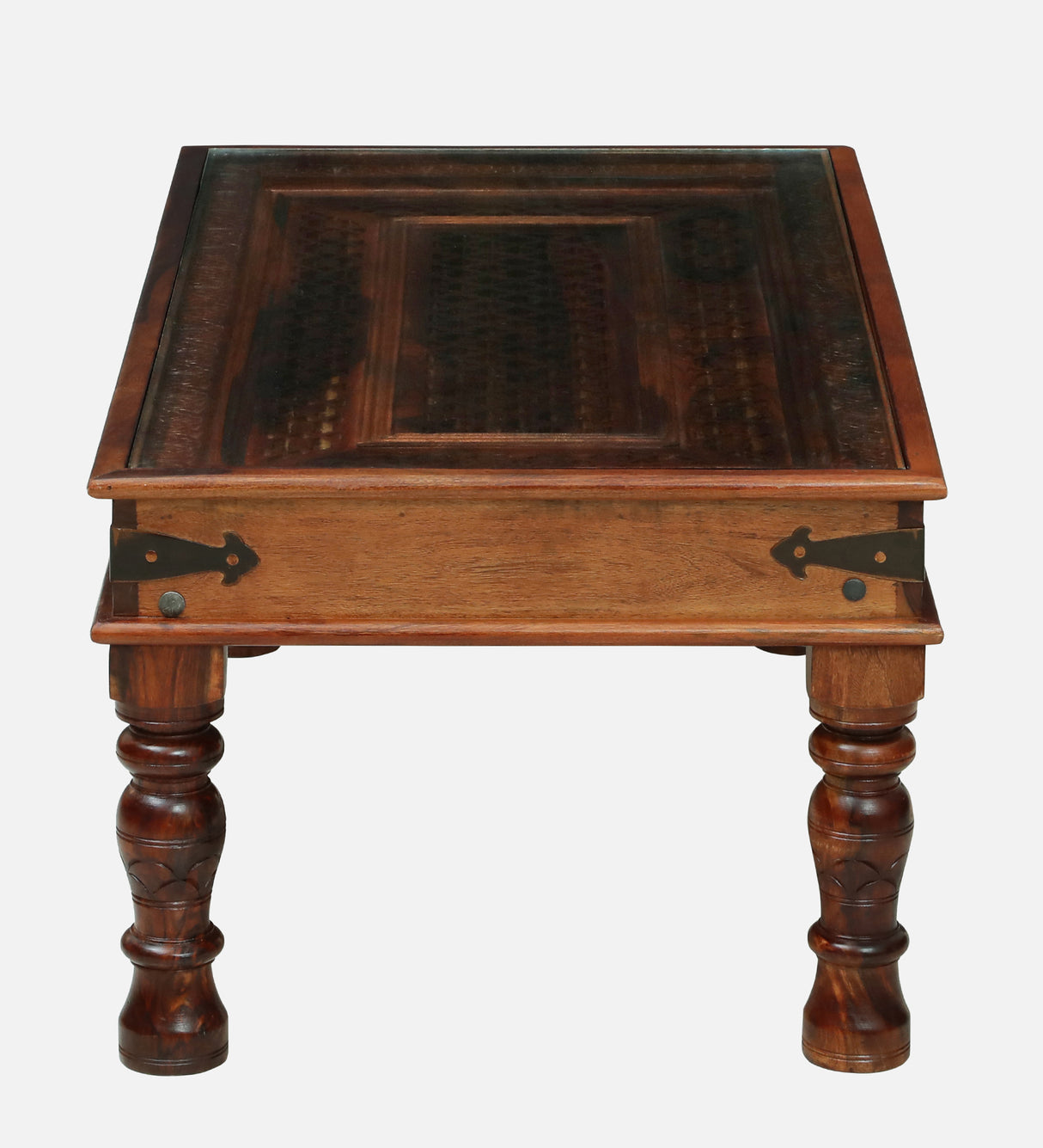 LEELA Solid Sheesham Wood Coffee Table With Glass and Brass Detailing - 3 Years Warranty