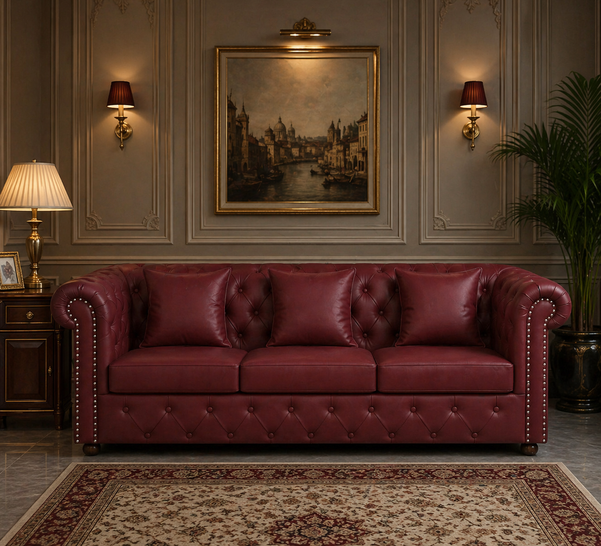 RAJ Three Seater Upholstered Sofa Leatherette - 12 Months Warranty - MAROON