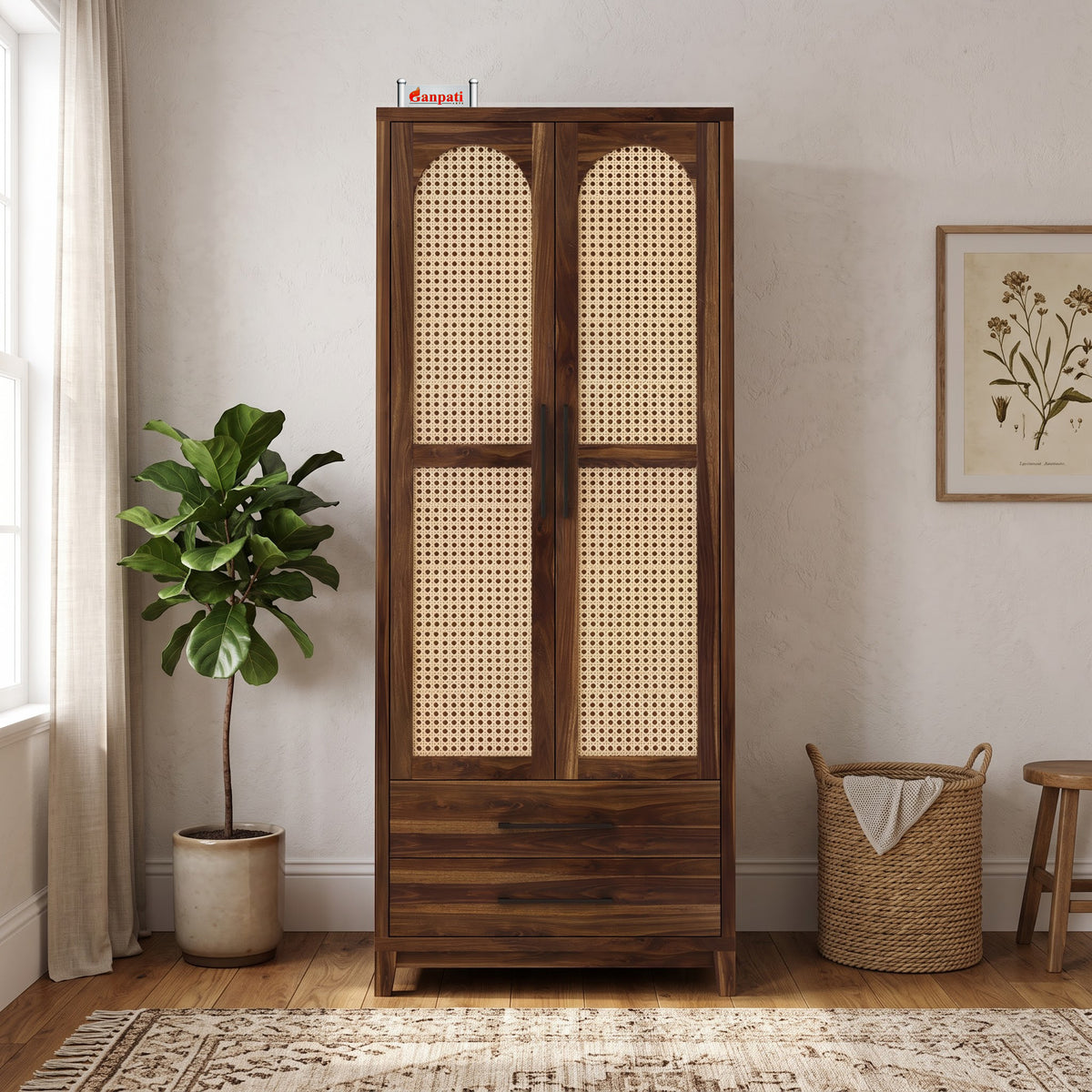Cosmos Solid Sheesham Wood Wardrobe With Two Doors and Two Drawers - 3-Year Warranty