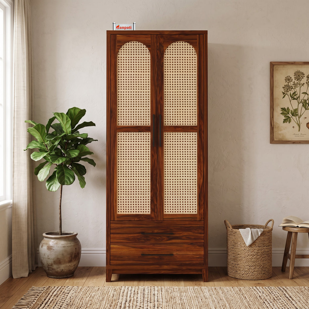 Cosmos Solid Sheesham Wood Wardrobe With Two Doors and Two Drawers - 3-Year Warranty