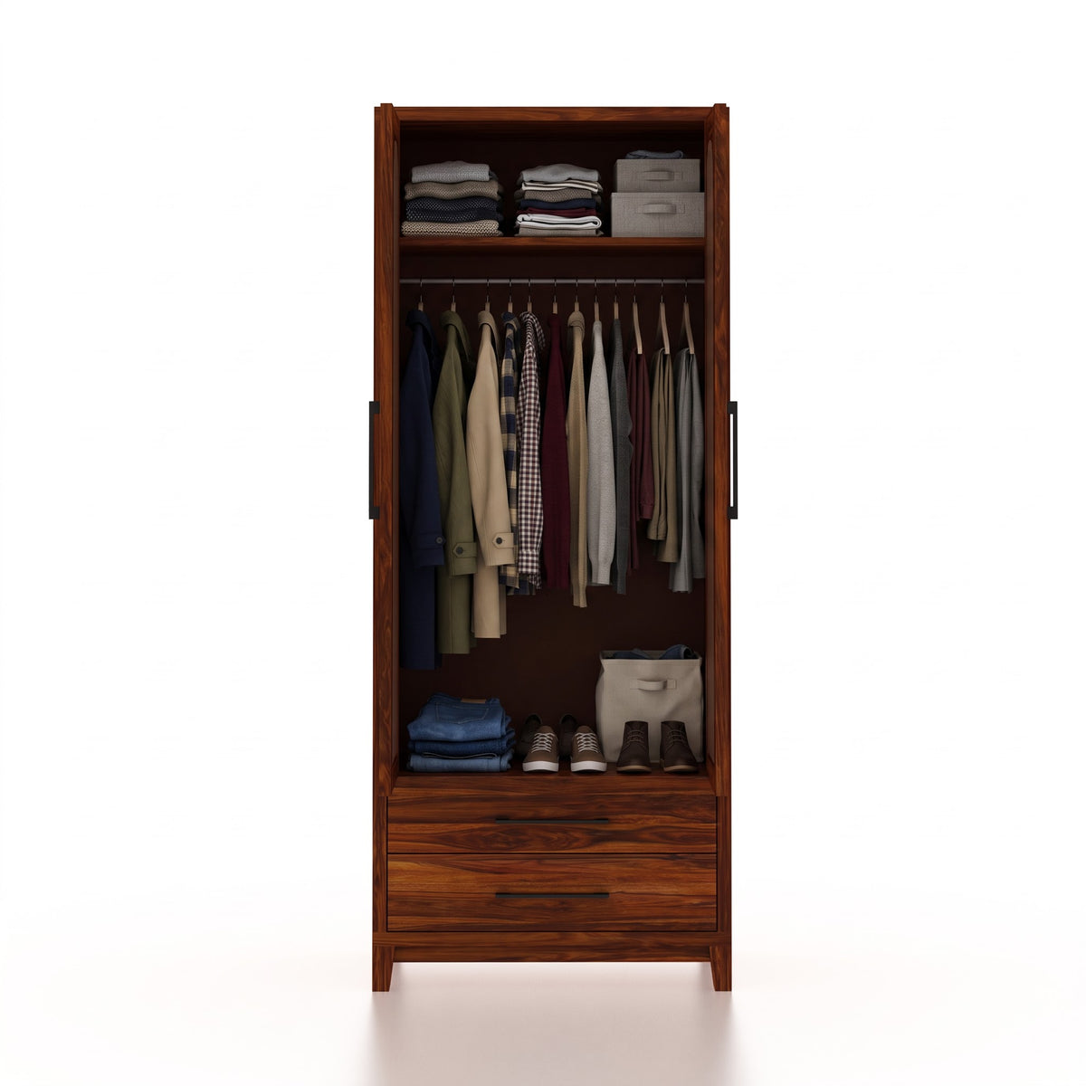 Cosmos Solid Sheesham Wood Wardrobe With Two Doors and Two Drawers - 3-Year Warranty