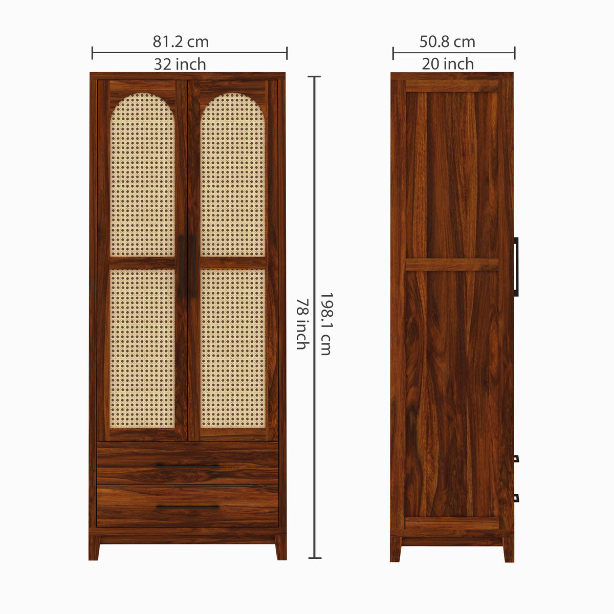 Cosmos Solid Sheesham Wood Wardrobe With Two Doors and Two Drawers - 3-Year Warranty