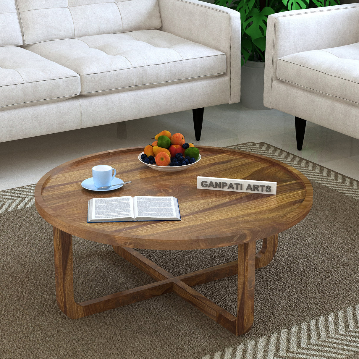 Round Solid Sheesham Wood Coffee Table - 3 years Warranty